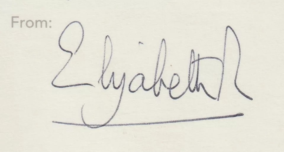 Royalty signed Christmas gift tag by Queen Elizabeth II To Diane Happy Christmas Elizabeth R - 2