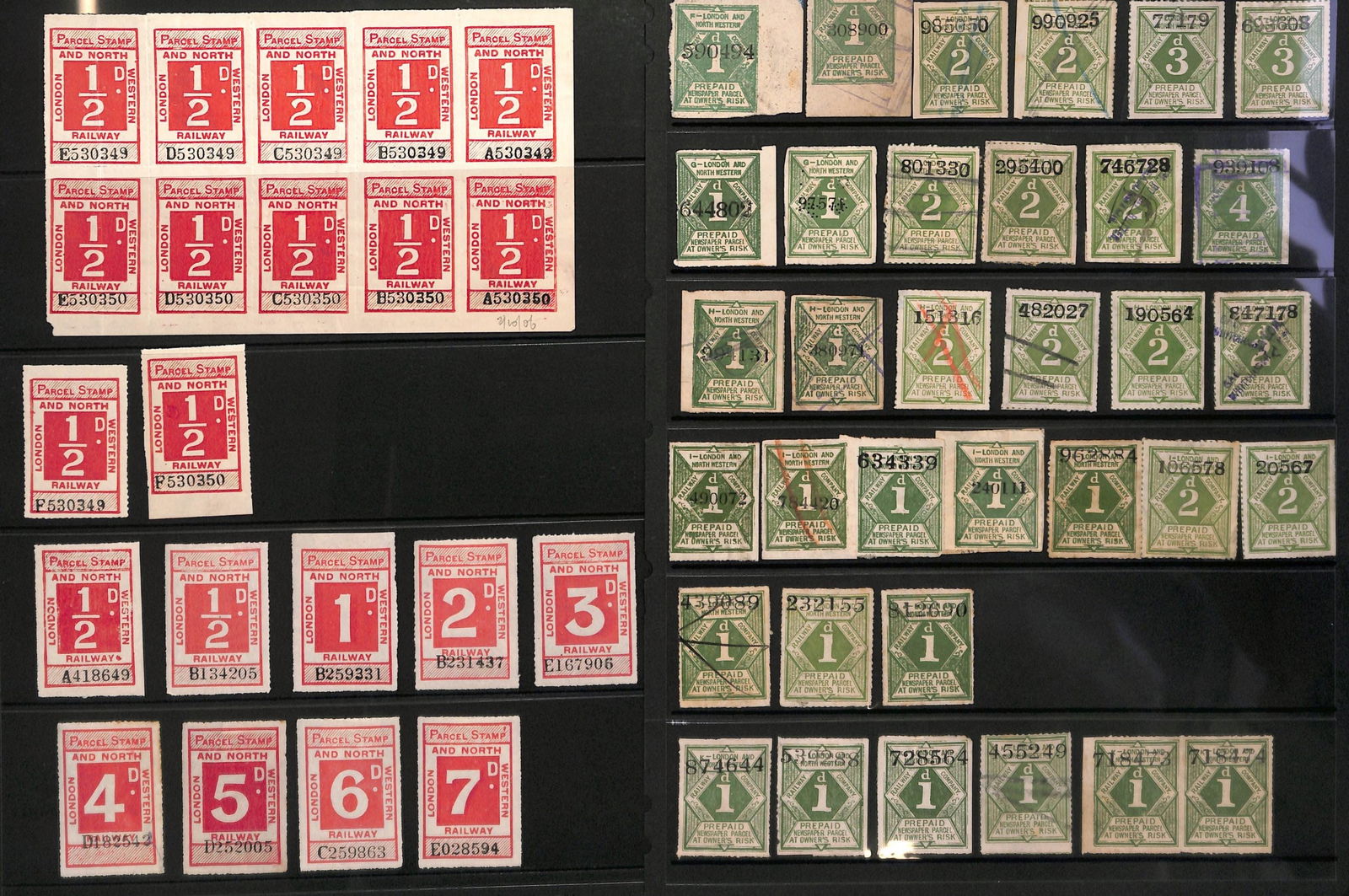 Great Britain - Railways 1860: Title: Great Britain - Railways 1860 Description: London & North Western Railway. The collection on pages with c.1860 first type Newspaper Parcel 2d - 6d (10, Ewen 2/5) and similar 1d, 2d