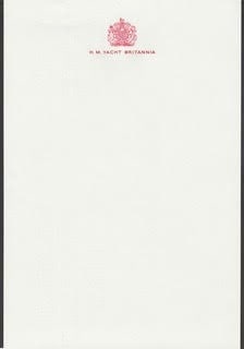 H.M. Yacht Britannia Letterhead c.1980: Title: H.M. Yacht Britannia Letterhead c.1980 Description: H.M. YachtÊ Britannia Letterhead c.198032cm x 20.3cm or original Turkey Mill Kent Vellum.Ê H. M. Yacht Britannia was in