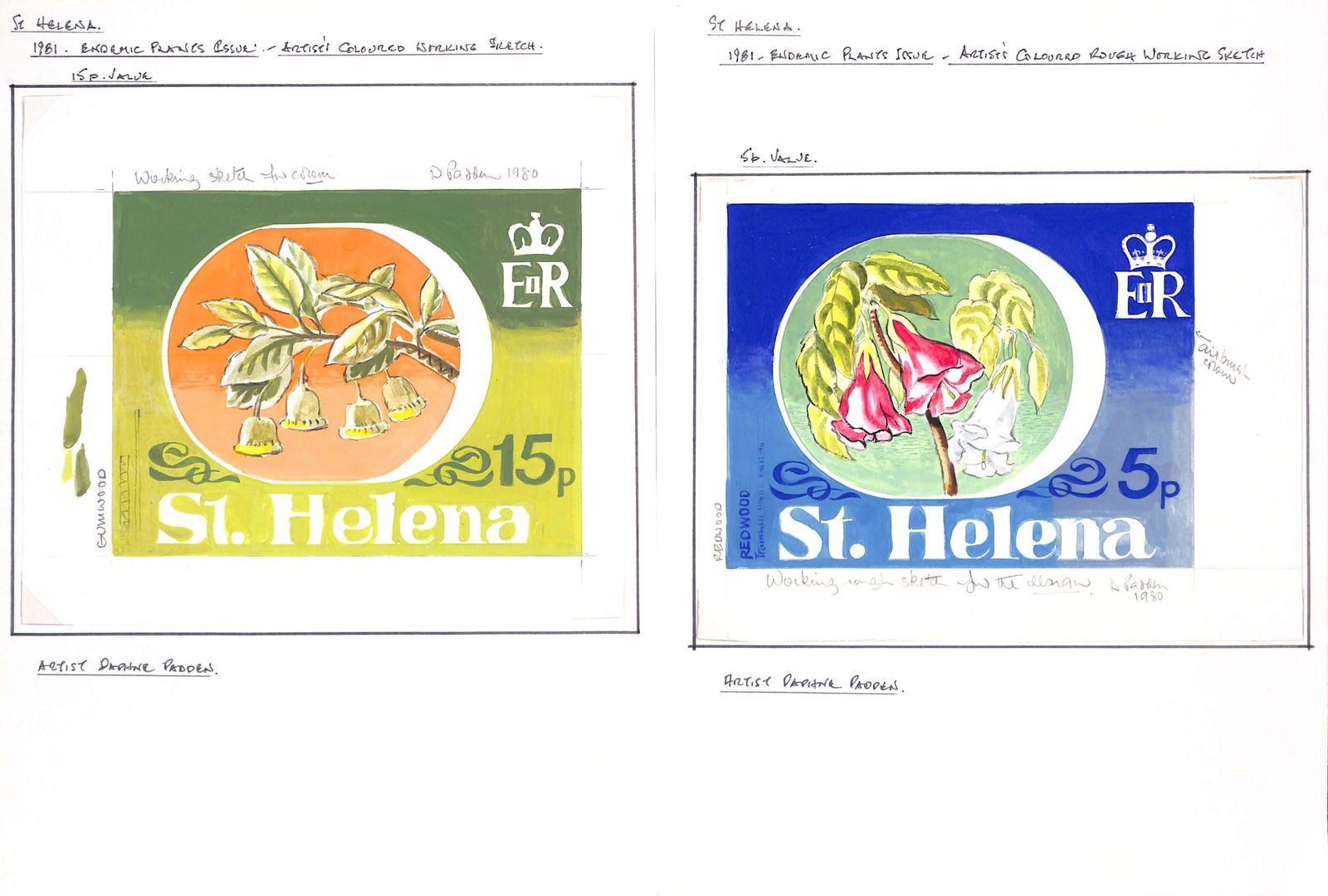 Saint Helena 1981: Title: Saint Helena 1981 Description: Endemic Plants issue, working rough sketches of the four values painted in colour by the artist Daphne Padden. Delivery option: Collection &