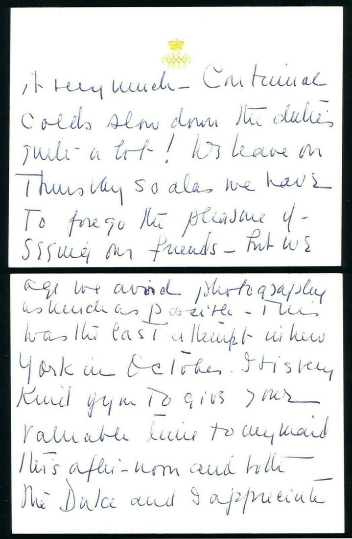 Royalty Duchess of Windsor (Wallis Simpson) two embossed cards handwritten in biro note from the - 2