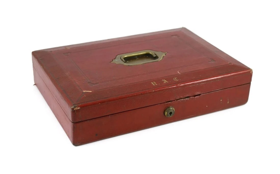 Red Despatch Box An early 20th century red morocco despatch box, formerly the property of Richar... (1 of 6)