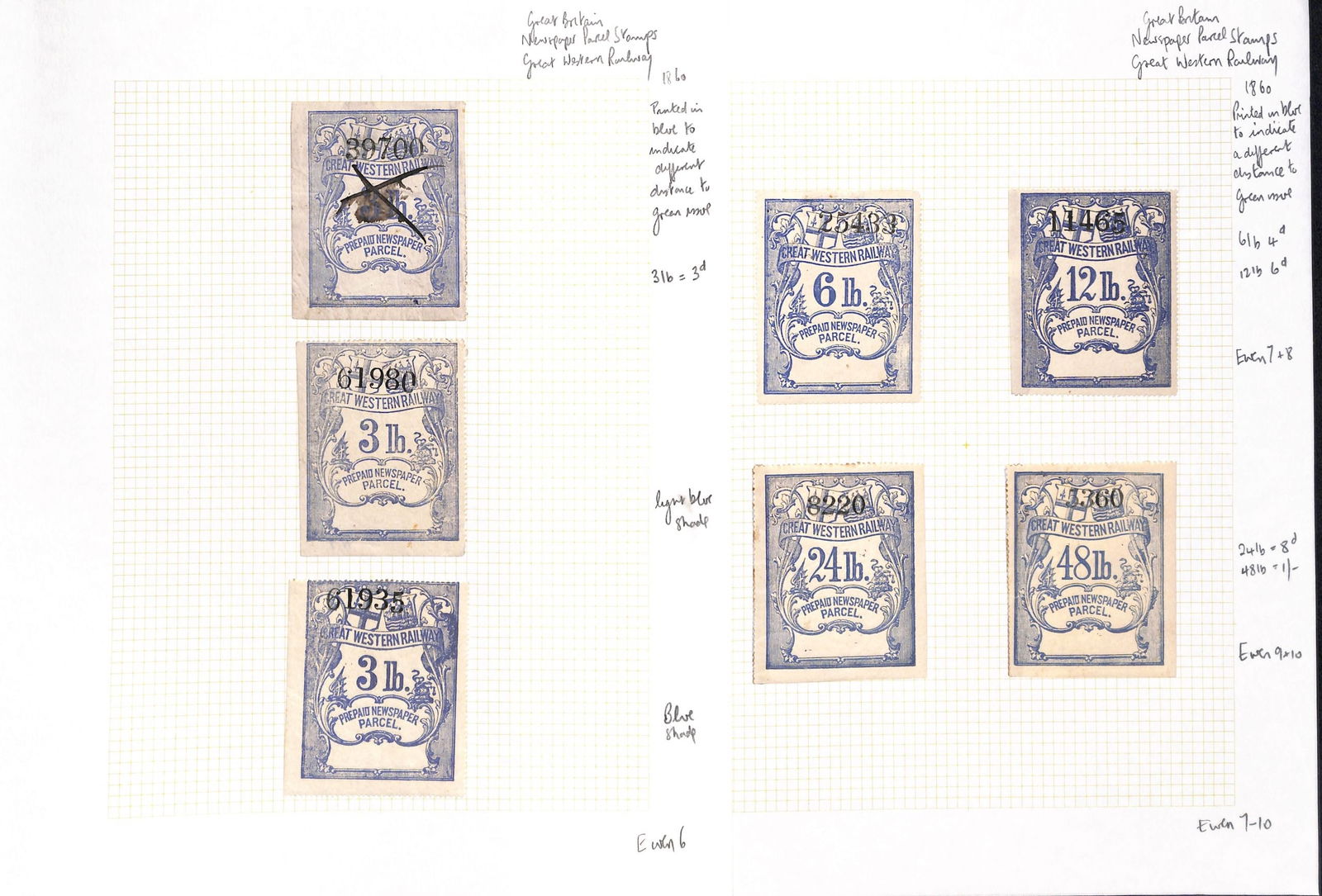 Great Britain - Railways 1860-1940: Title: Great Britain - Railways 1860-1940 Description: Great Western Railway parcel and newspaper stamps, the fine collection in an album including scarce 1860 prepaid newspaper parcel stamps in