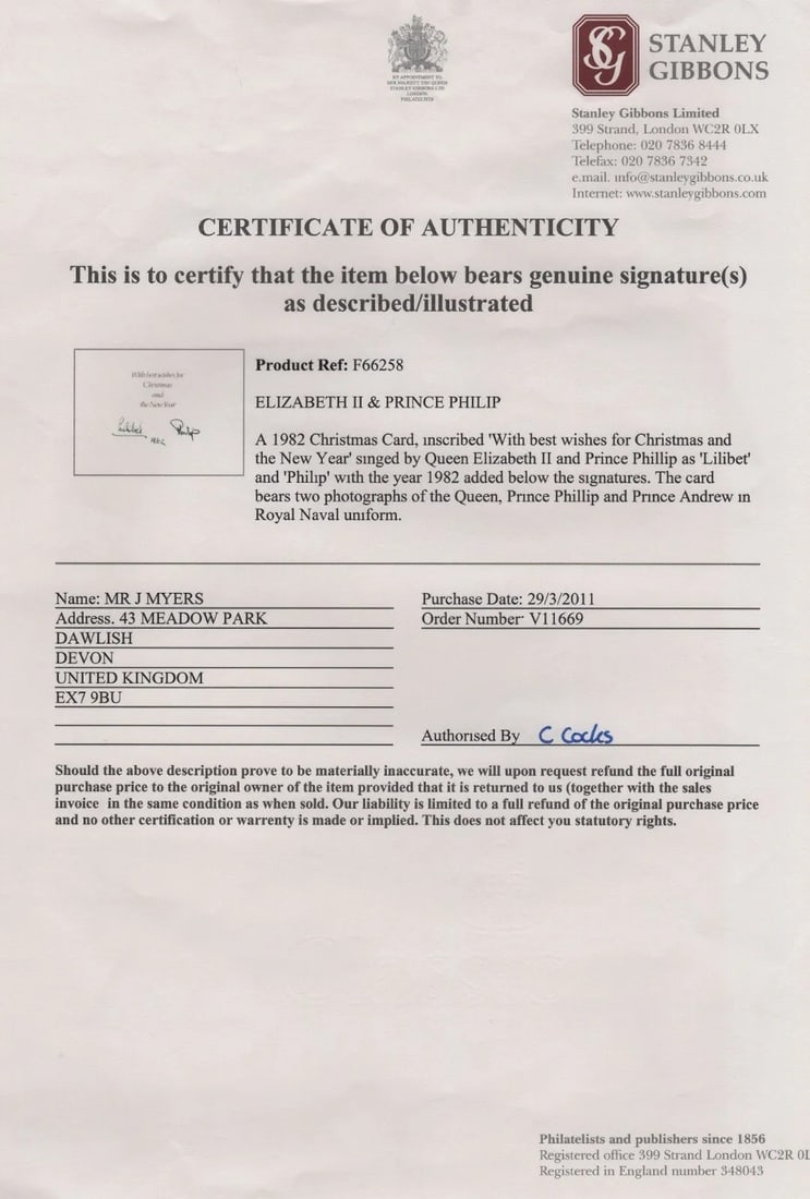 Royalty Queen Elizabeth II &Prince Phillip hand signed 1982 Christmas card 'Lilibet' - 8