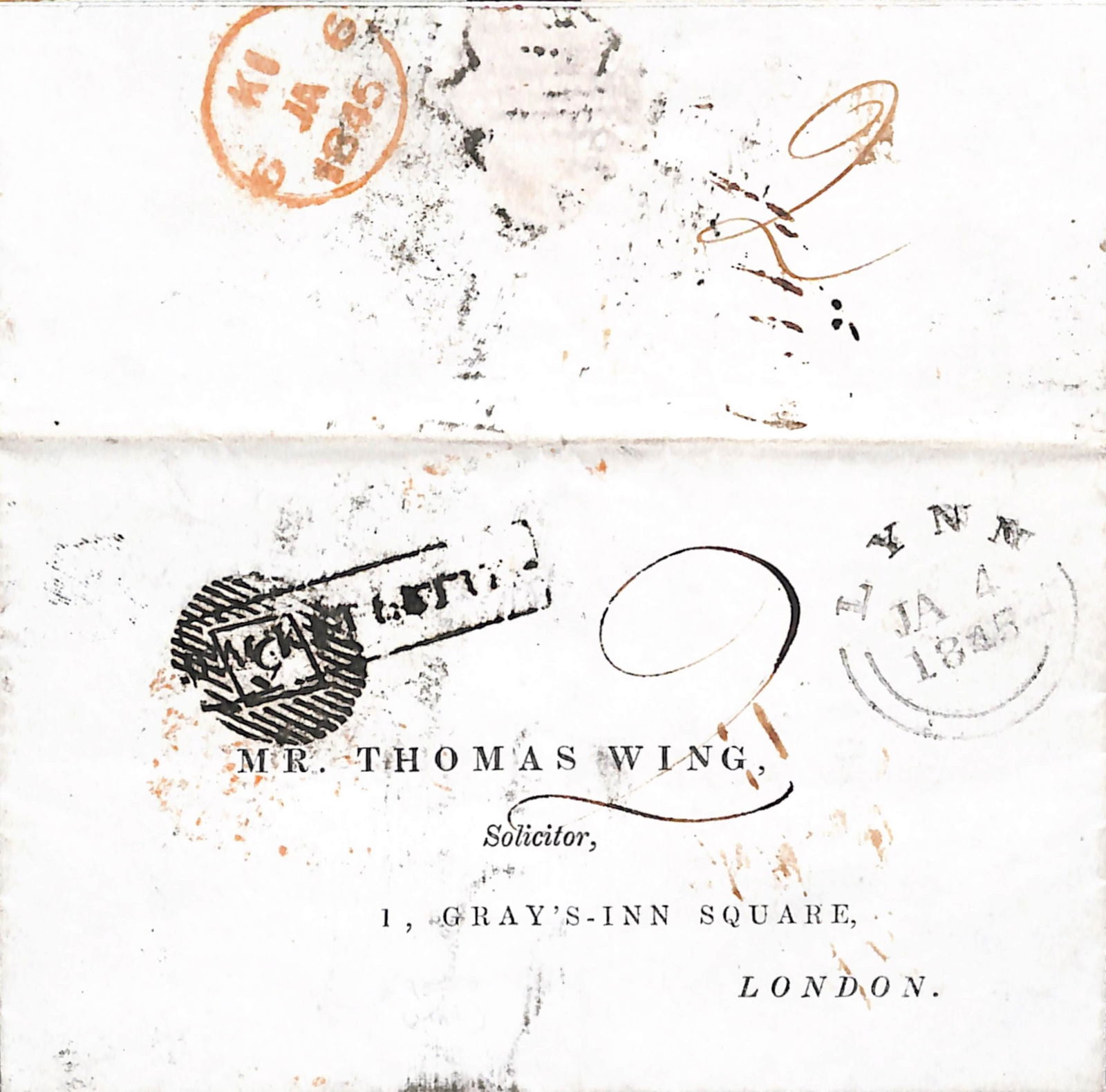 G.B. - Ship Letters - London 1845: Title: G.B. - Ship Letters - London 1845 Description: Entire Letter from Lynn to London, posted unpaid and charged 2d.Ê Most extraordinarily this letter was handstamped "PACKET LETTER"