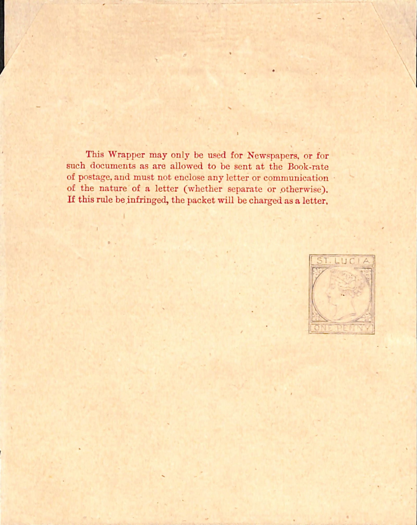 Saint Lucia 1887: Title: Saint Lucia 1887 Description: De La Rue Postal Stationery ESSAY of the 1d wrapper, comprising a proof impression of the wrapper with Artist's pencil drawing of the 1d stamp.