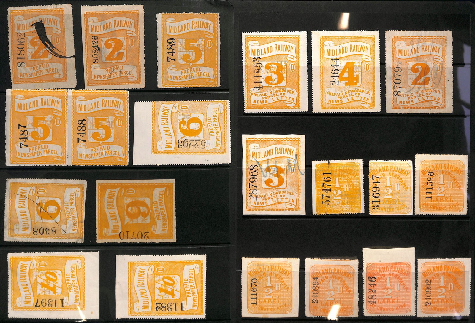 Great Britain - Railways: Title: Great Britain - Railways Description: Midland Railway.Ê Collection in a stockbook with Newspaper Parcel c.1855 1d - 1/- orange (10, Ewen 1/7); similar 2d - 4d Newspaper Parcel or