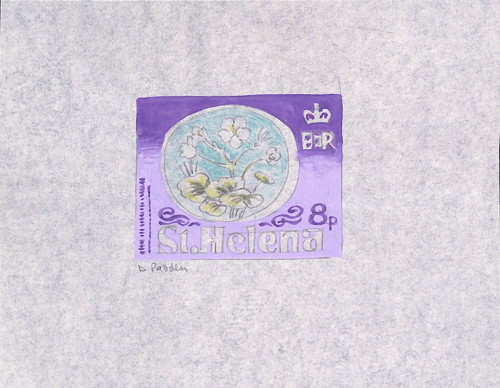 Saint Helena 1981: Title: Saint Helena 1981 Description: Endemic Plants 8p Old Father Live Forever - Original signed intermediate artwork incorporating colour suggestions approximating those adopted for the issued