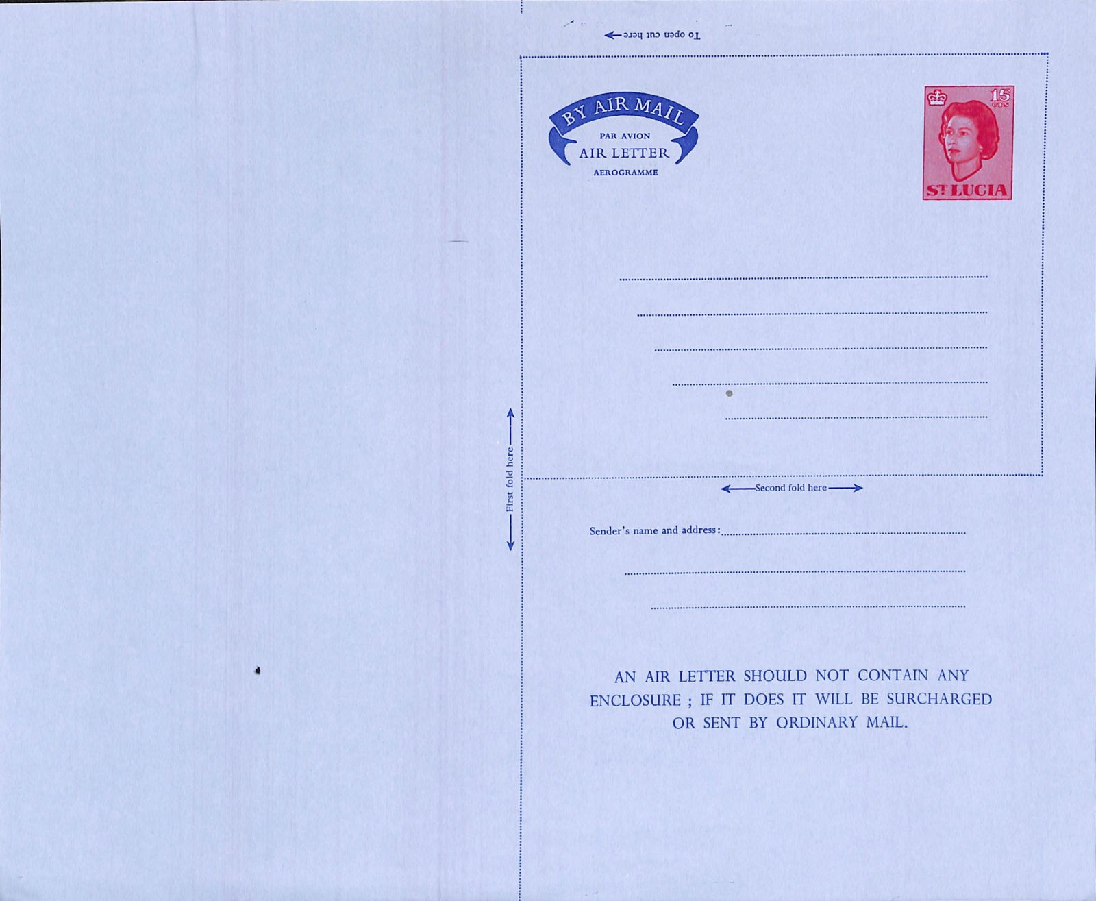 Saint Lucia 1965: Title: Saint Lucia 1965 Description: Aerogramme: guillontined ungummed 6c magenta Essay and unguillotined ungummed 15c magenta printer's proof, both on airmail paper.Ê From the pr