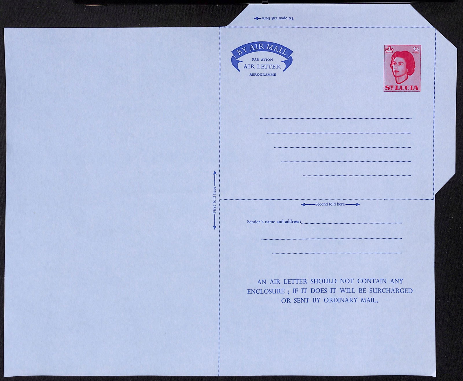 Title: Saint Lucia 1965 Description: Aerogramme: guillontined ungummed 6c magenta Essay and - 2
