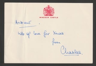 Charles signed Windsor Castle embossed in red on card. Andrew lots of love for Xmas from Charles... (1 of 1)