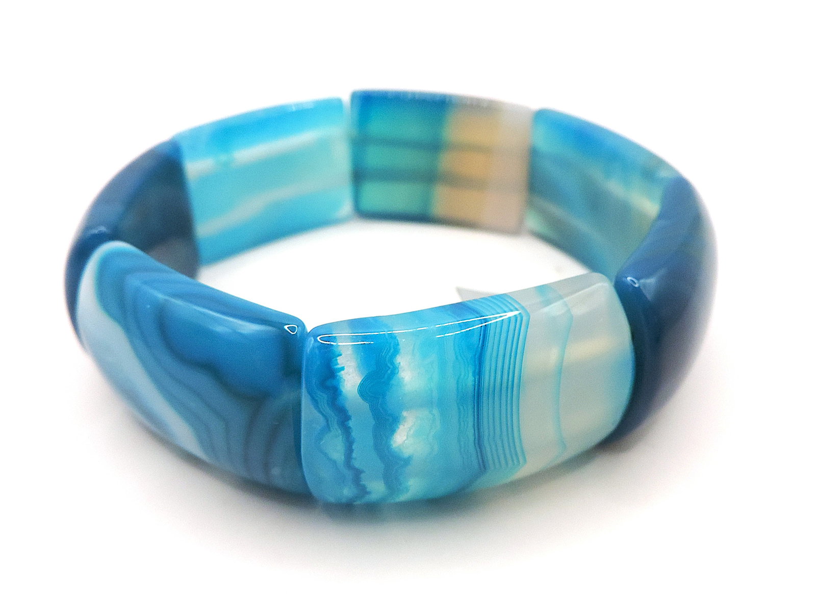 Brazilian Blue Banded Agate Stretch Bracelet New With Gift Pouch - 2