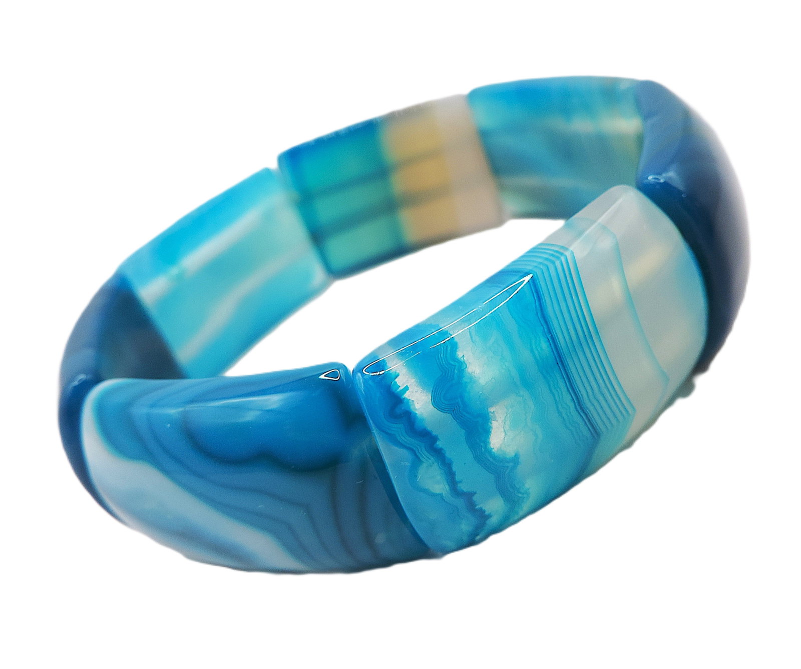 Brazilian Blue Banded Agate Stretch Bracelet New With Gift Pouch - 4
