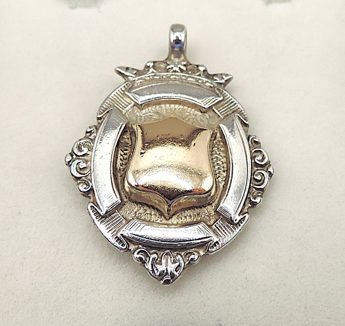 Sterling Silver & Gold Fob Football Medal Made by J W Tiptaft & Son Ltd In 1919 - 5