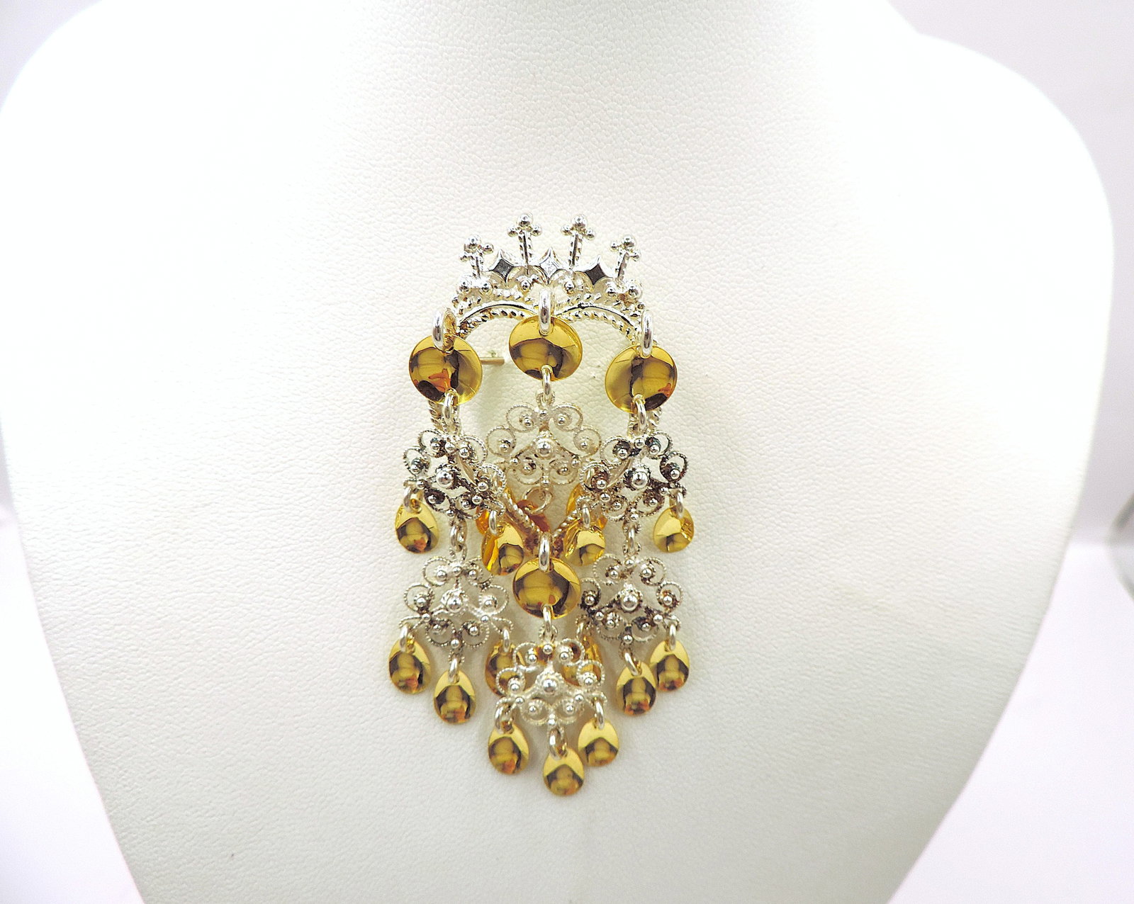 Vintage Norwegian Silver J. Solje Heart Crown Brooch - 3