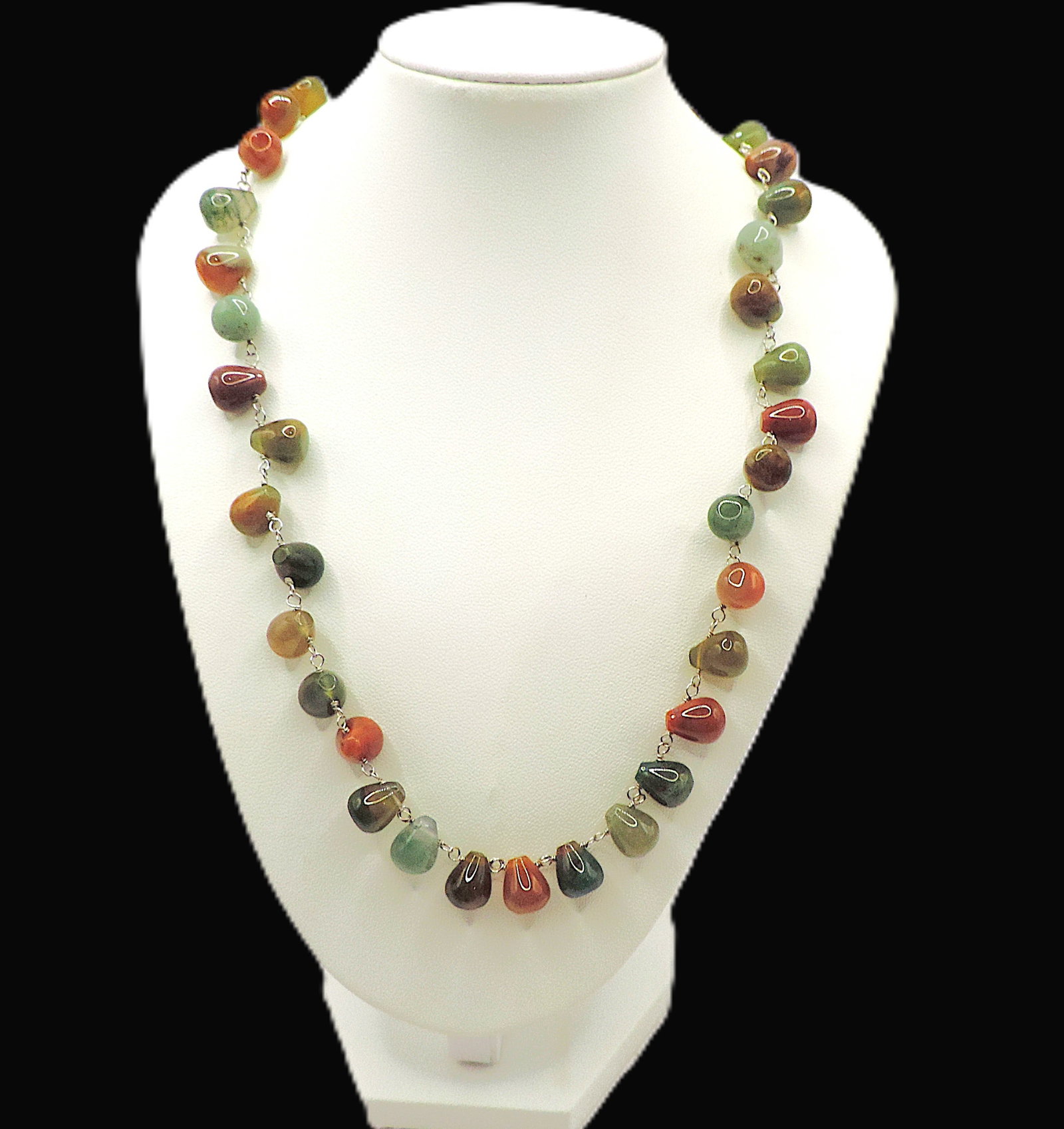 Sterling Silver Fancy Jasper Bead Necklace New With Gift Pouch - 2