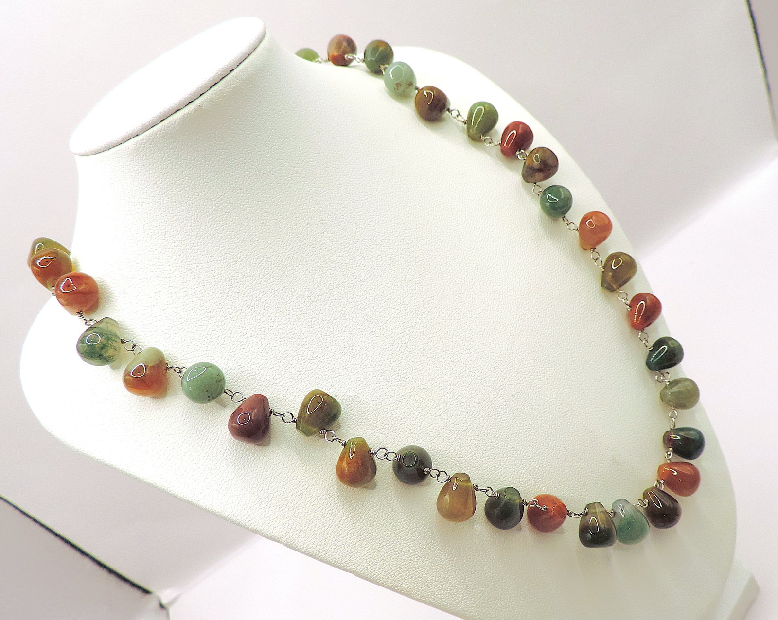 Sterling Silver Fancy Jasper Bead Necklace New With Gift Pouch - 3