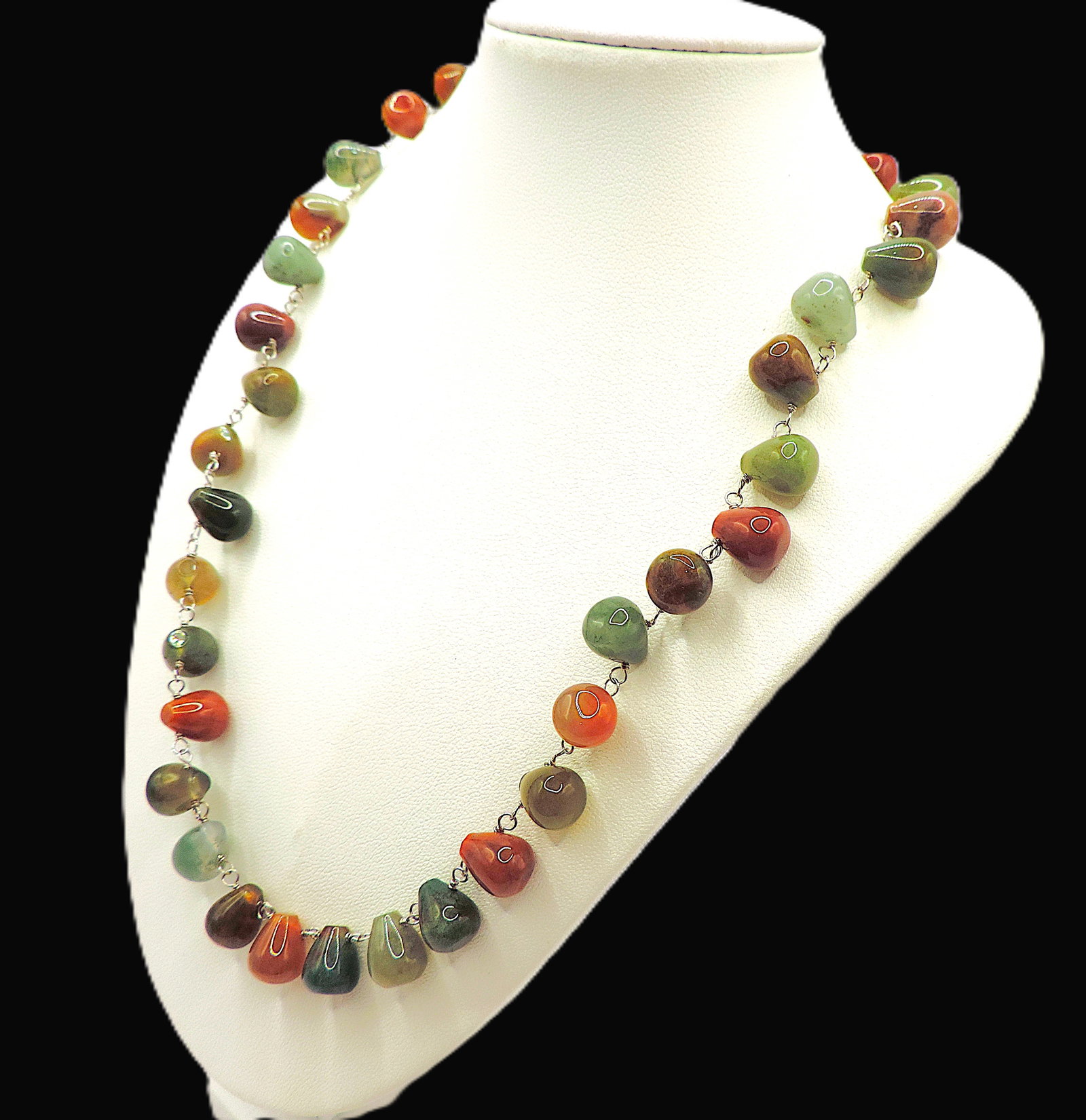 Sterling Silver Fancy Jasper Bead Necklace New With Gift Pouch - 4