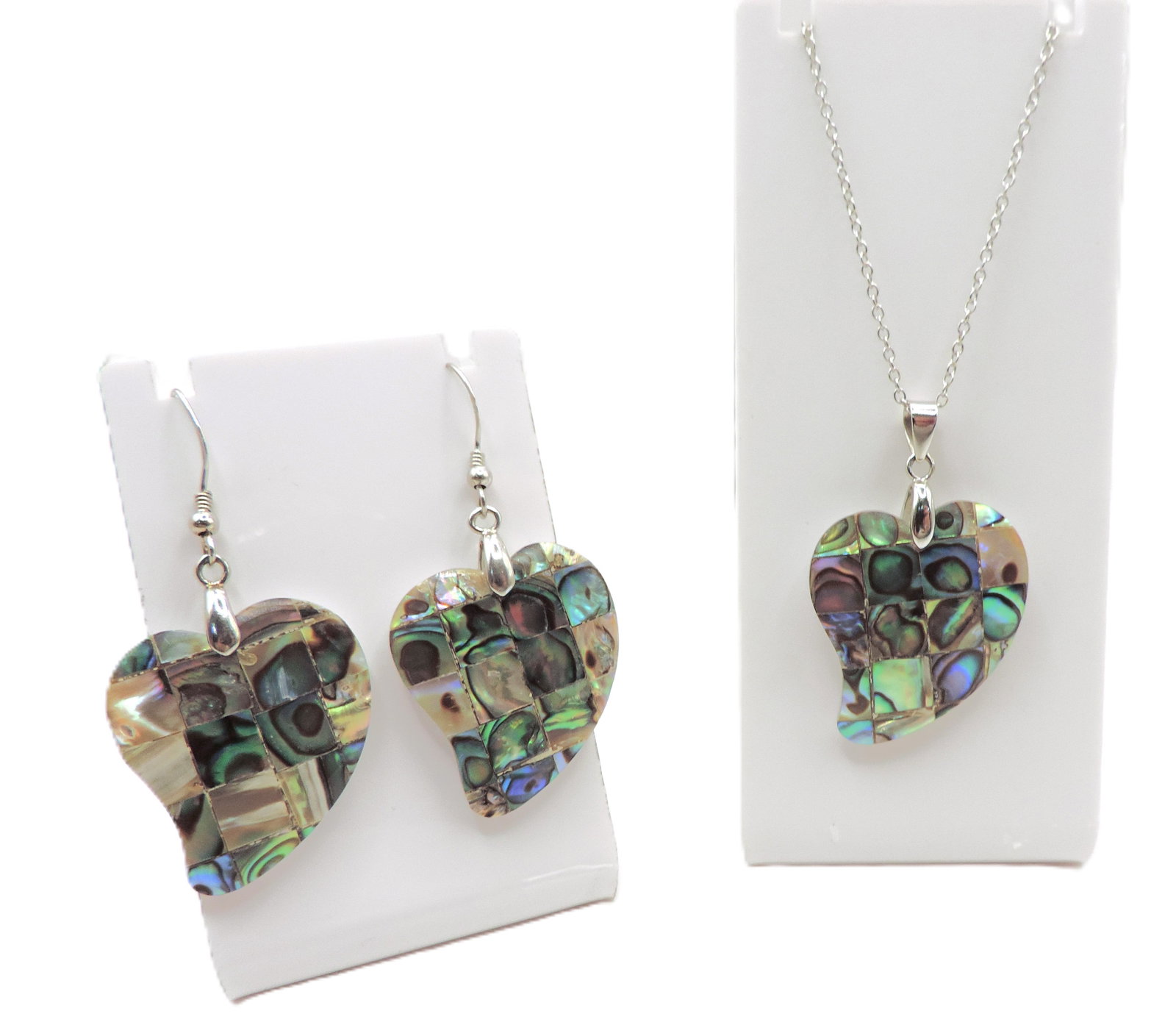 925 Sterling Silver Paua Shell Necklace and Earrings 'New' - 2