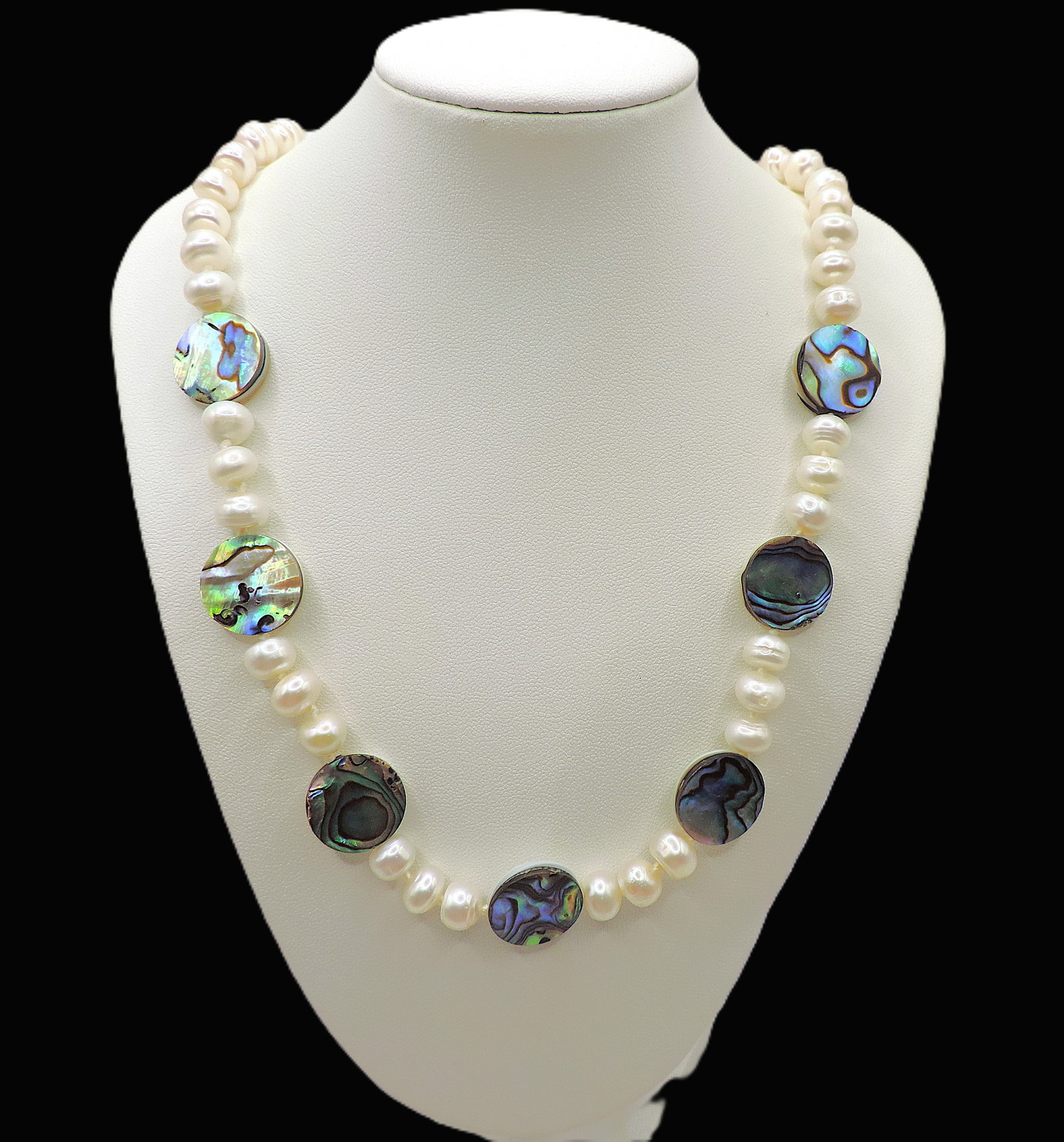 Freshwater Cultured Pearl & Paua Shell Necklace Silver Clasp New With Gift Pouch - 2