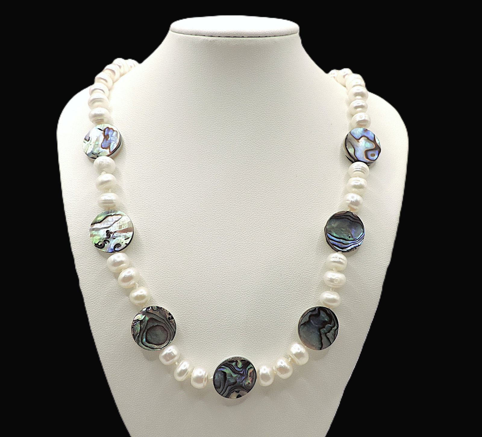 Freshwater Cultured Pearl & Paua Shell Necklace Silver Clasp New With Gift Pouch - 3