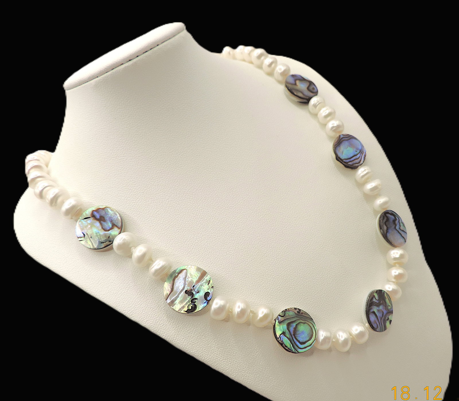 Freshwater Cultured Pearl & Paua Shell Necklace Silver Clasp New With Gift Pouch - 4