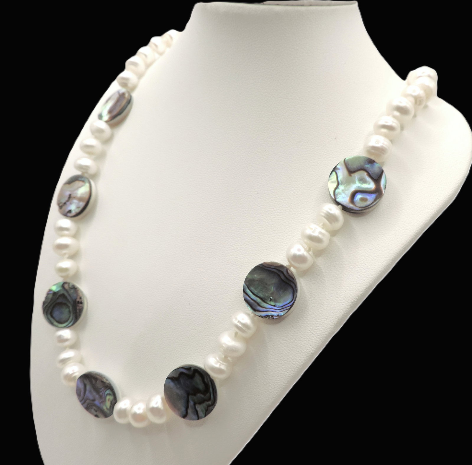 Freshwater Cultured Pearl & Paua Shell Necklace Silver Clasp New With Gift Pouch - 5