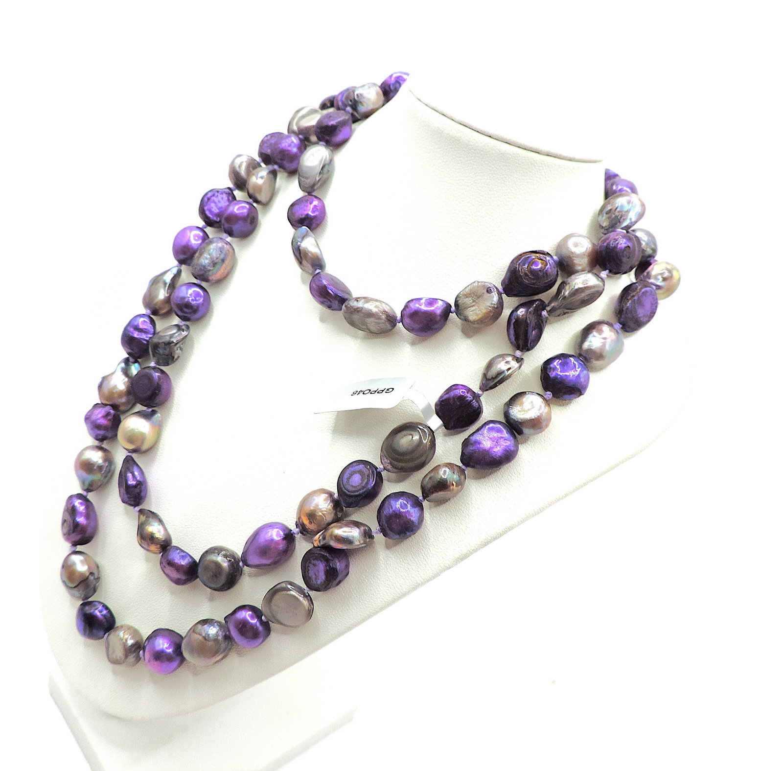 Single Strand 48 inch Silver & Purple Freshwater Cultured Pearl Necklace New With Gift Pouch - 2