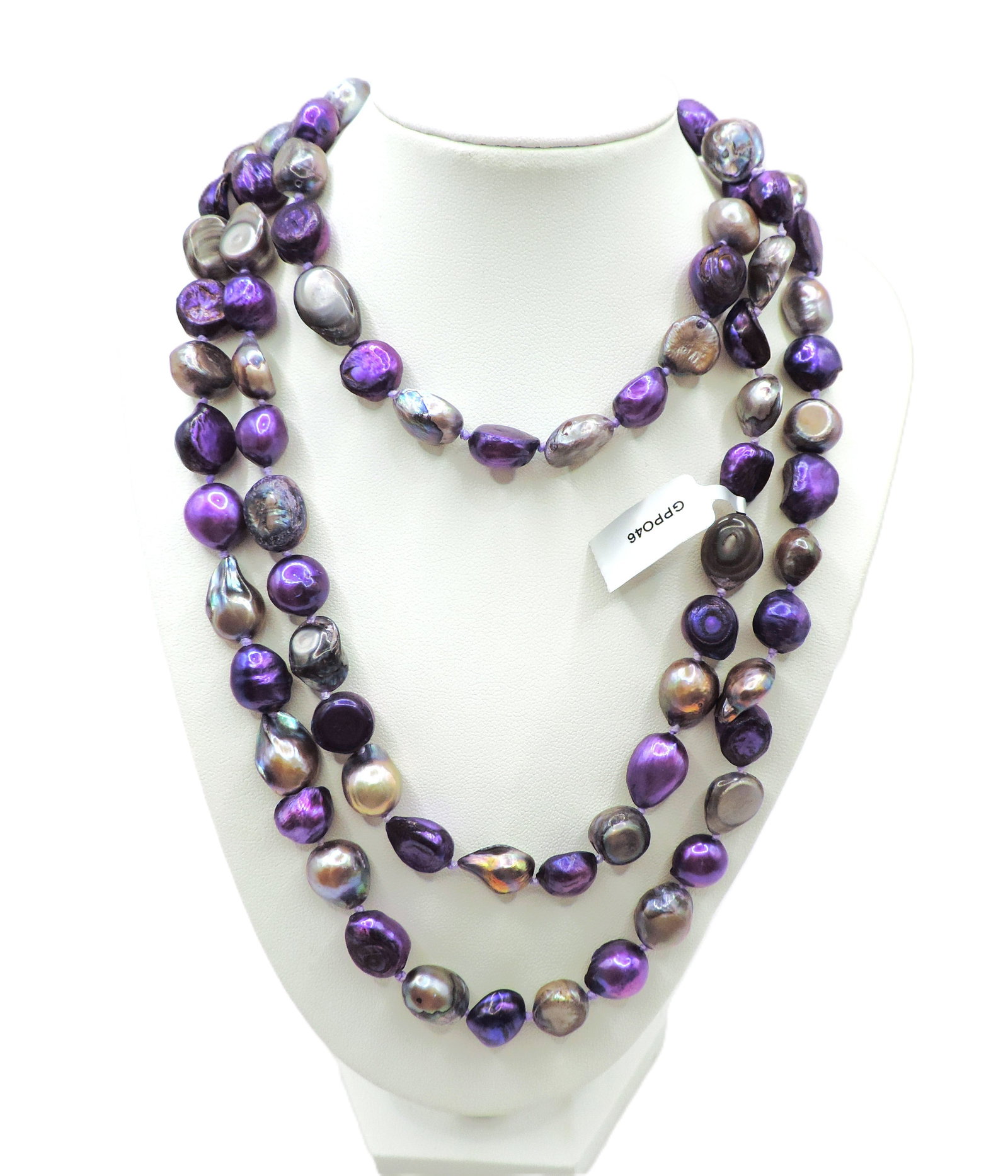 Single Strand 48 inch Silver & Purple Freshwater Cultured Pearl Necklace New With Gift Pouch - 4