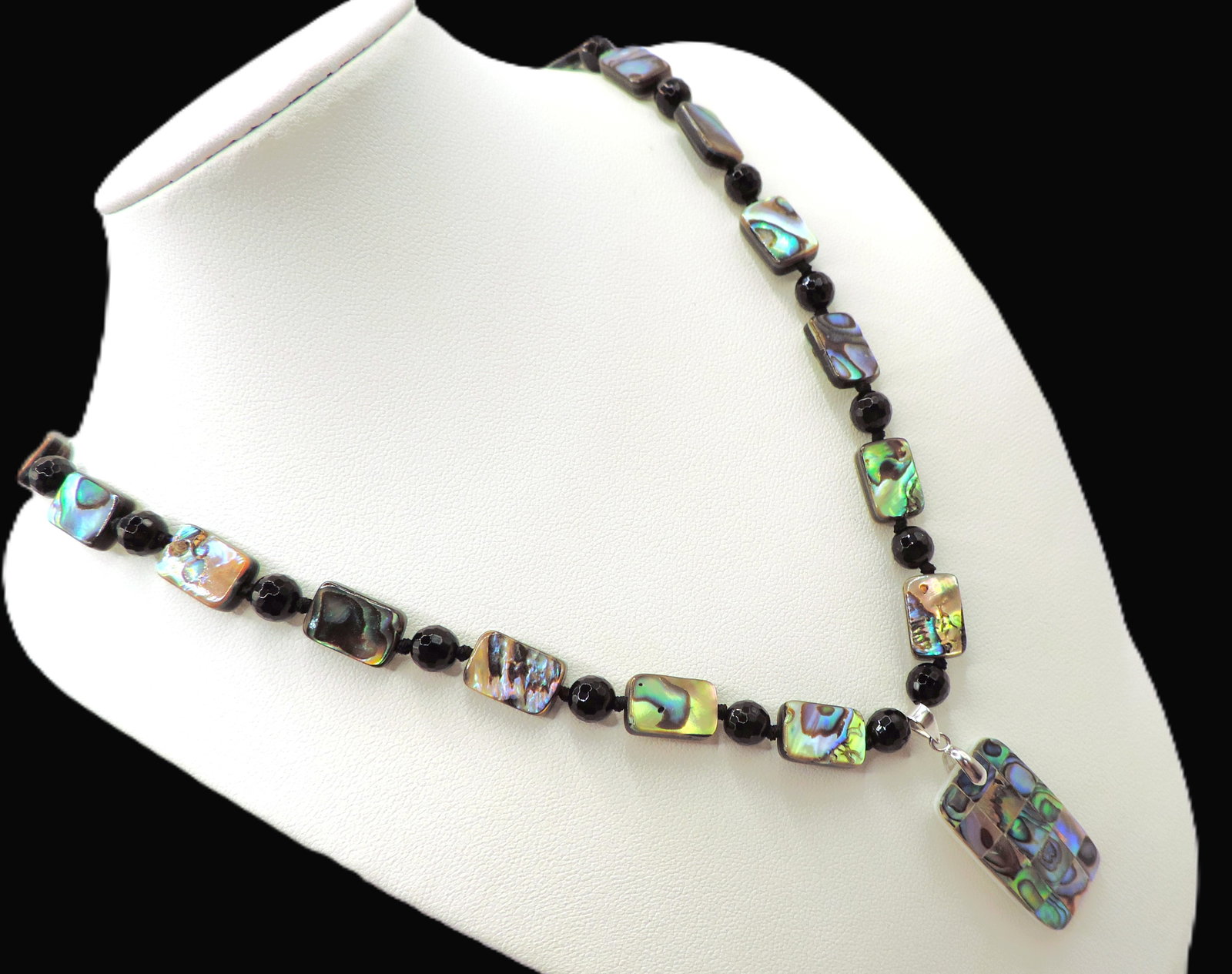 Paua & Black Agate Sterling Silver Necklace New With Gift Pouch - 3