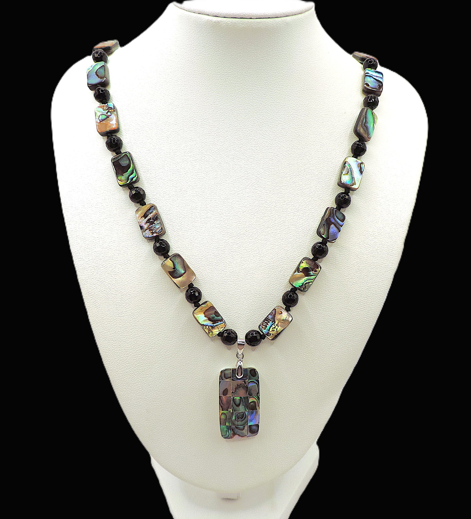 Paua & Black Agate Sterling Silver Necklace New With Gift Pouch - 5