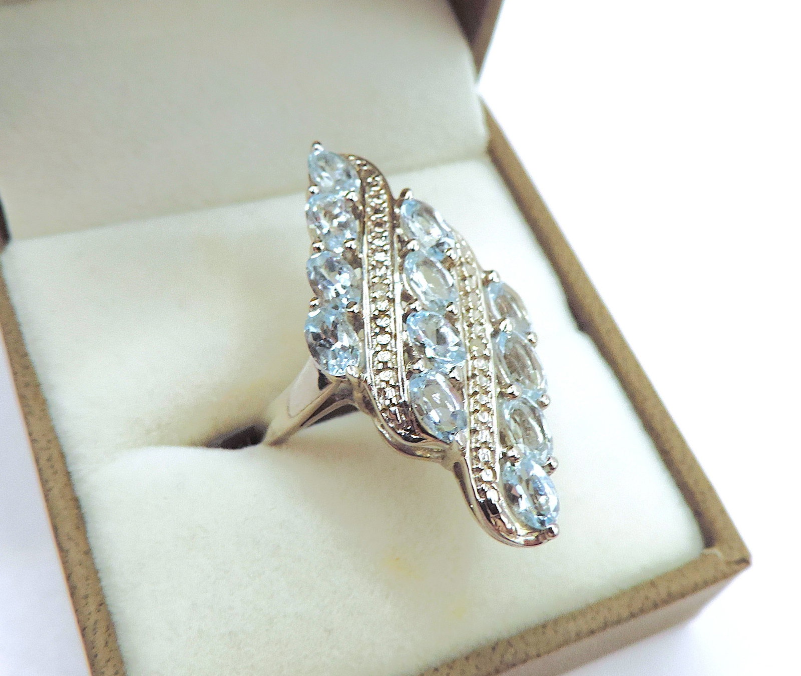 Aquamarine & Diamond Ring In Sterling Silver New With Gift Pouch - 2