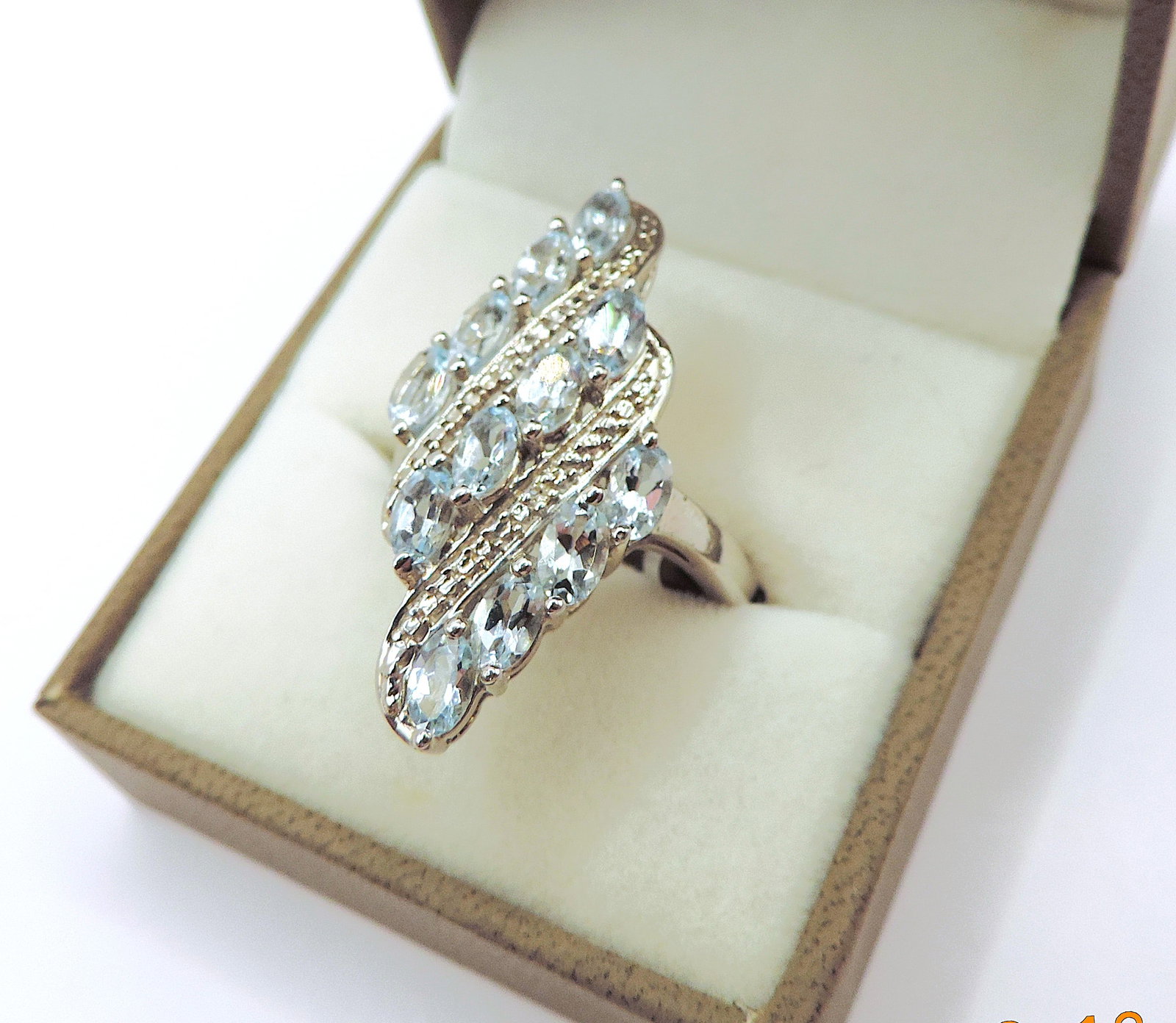 Aquamarine & Diamond Ring In Sterling Silver New With Gift Pouch - 3