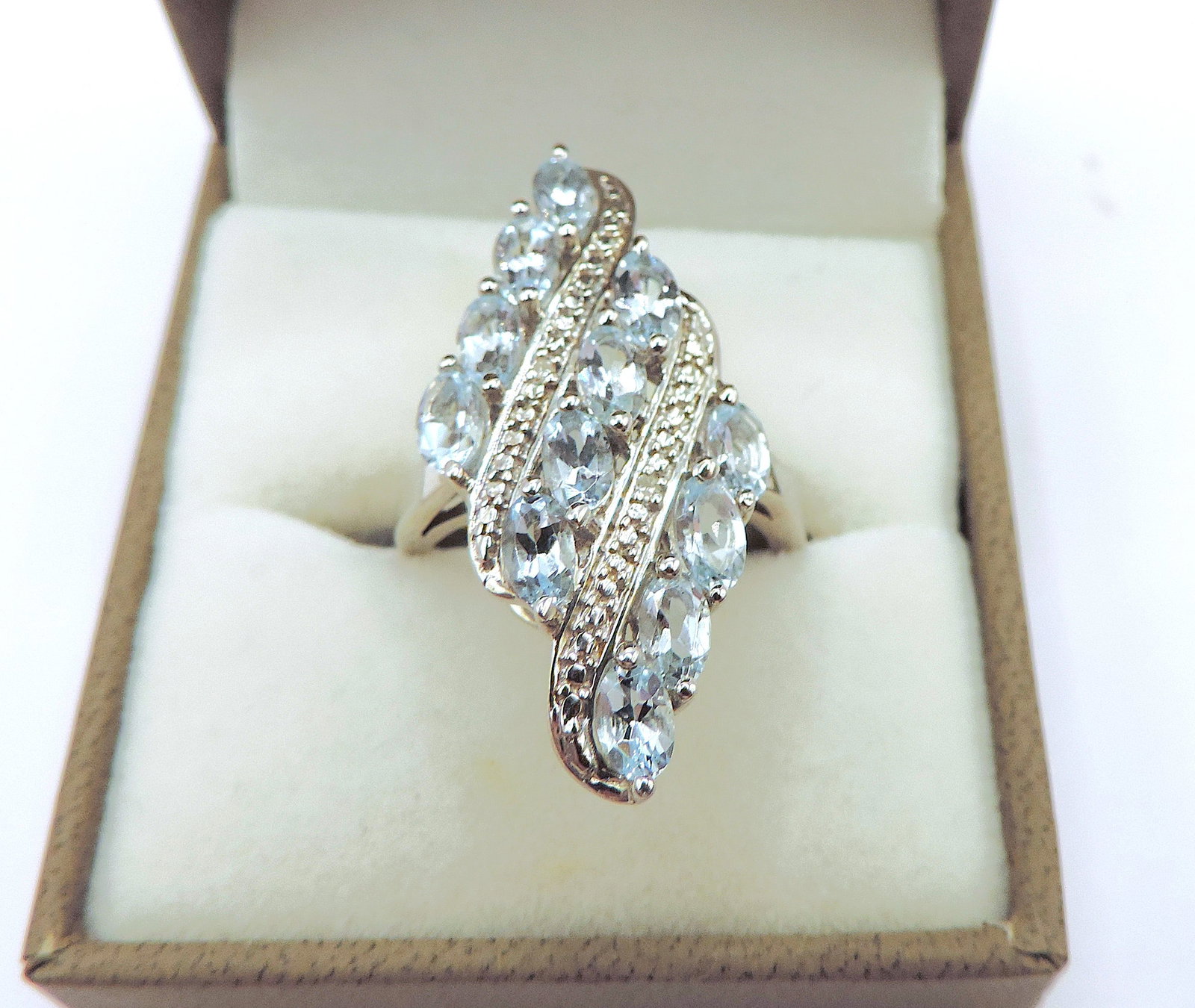 Aquamarine & Diamond Ring In Sterling Silver New With Gift Pouch - 4