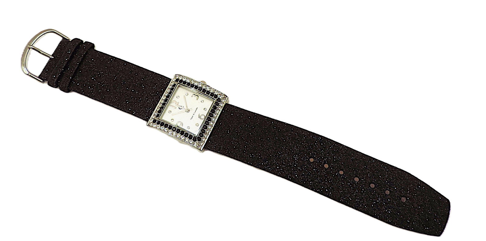 Chete & Laroche Crystal Quartz Watch Black Glitter Strap - 3