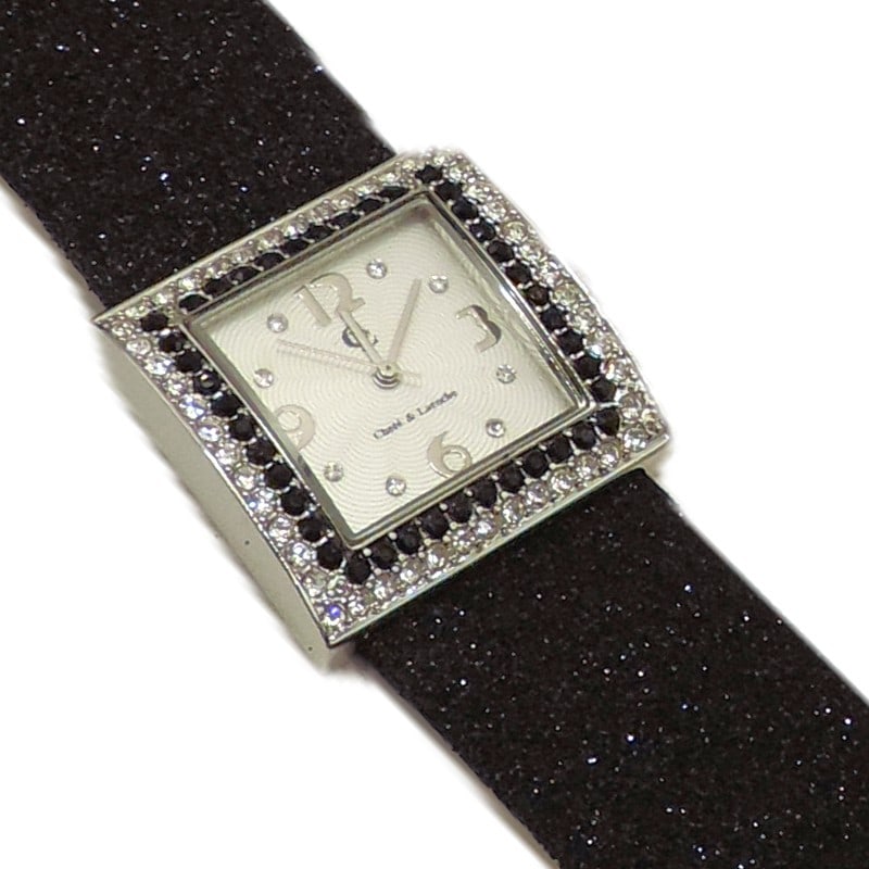 Chete & Laroche Crystal Quartz Watch Black Glitter Strap - 4