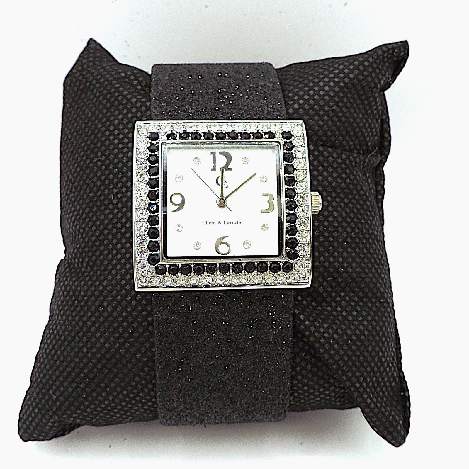 Chete & Laroche Crystal Quartz Watch Black Glitter Strap - 6