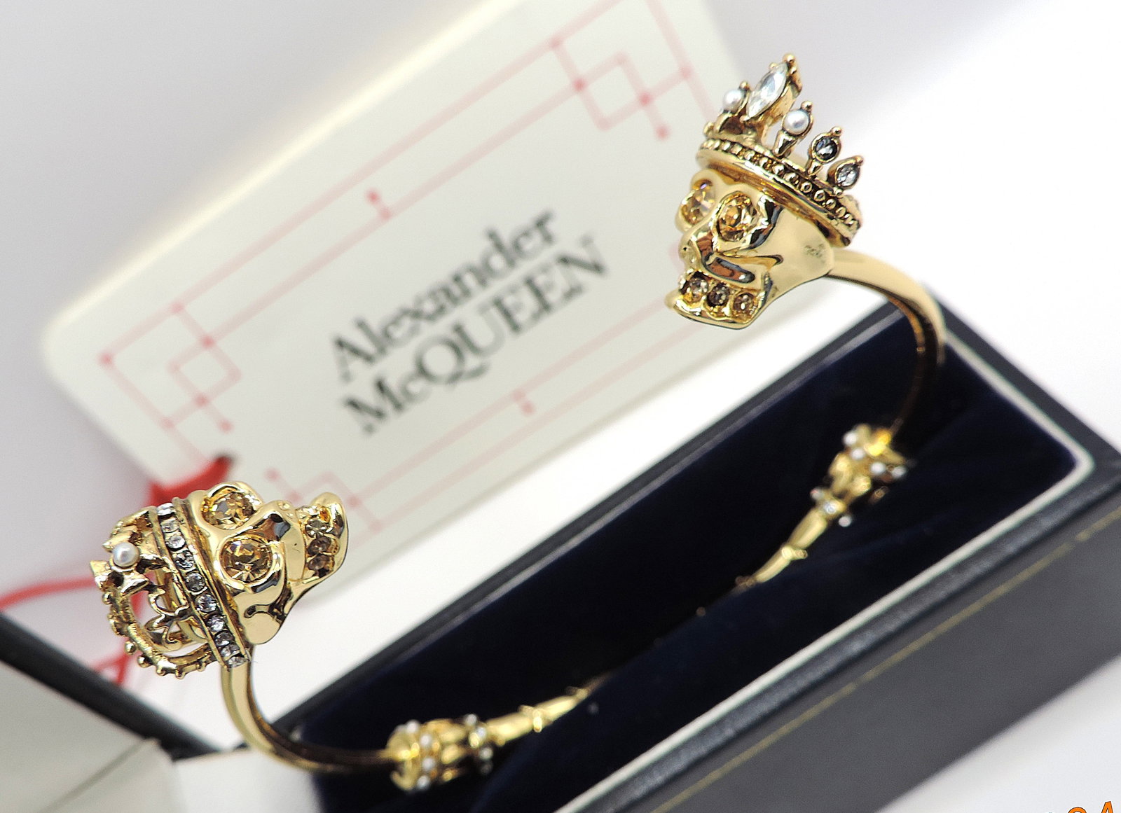 Alexander McQueen Gold Plated Double Memento Mori Skull Bracelet/Bangle - 2