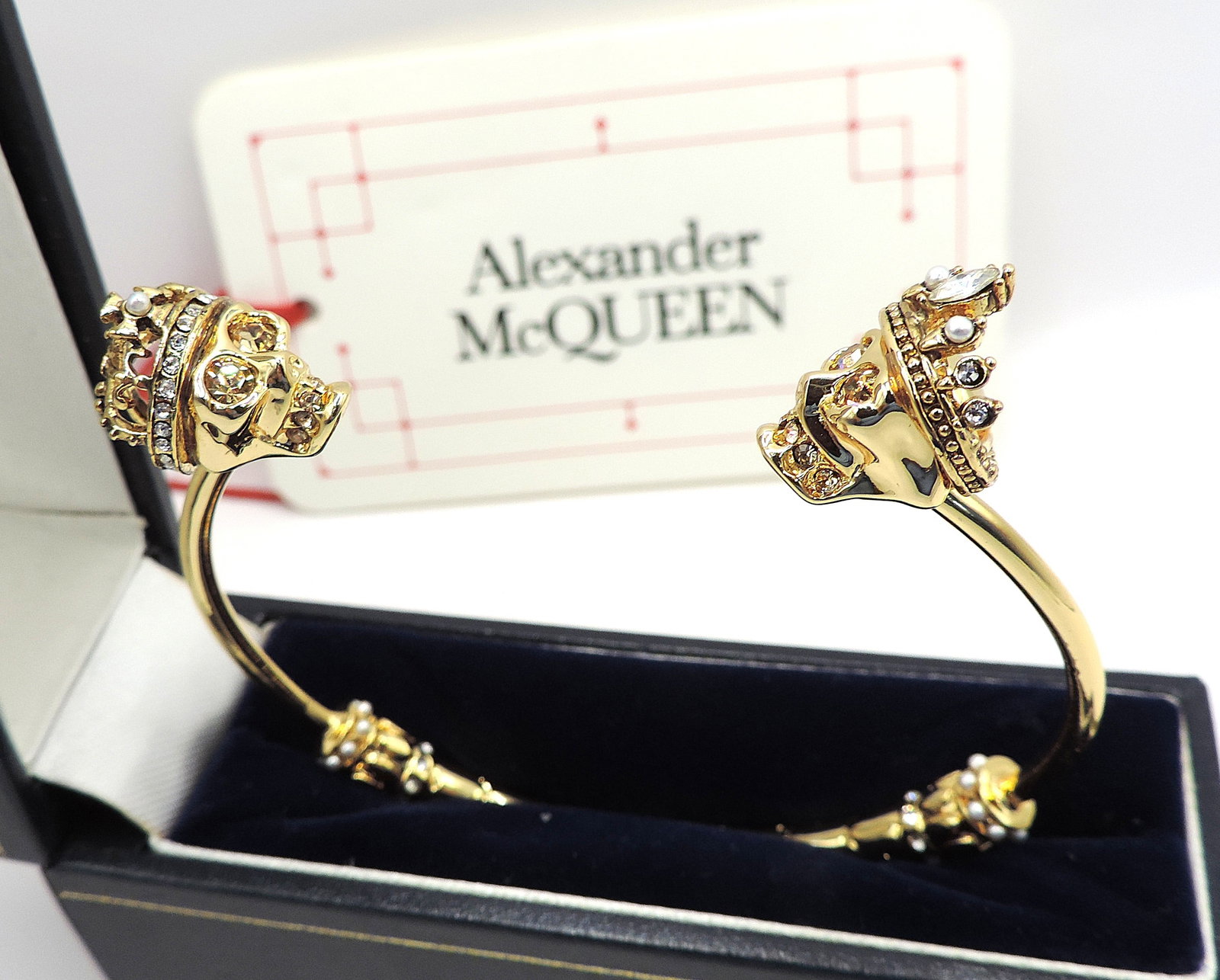 Alexander McQueen Gold Plated Double Memento Mori Skull Bracelet/Bangle - 3
