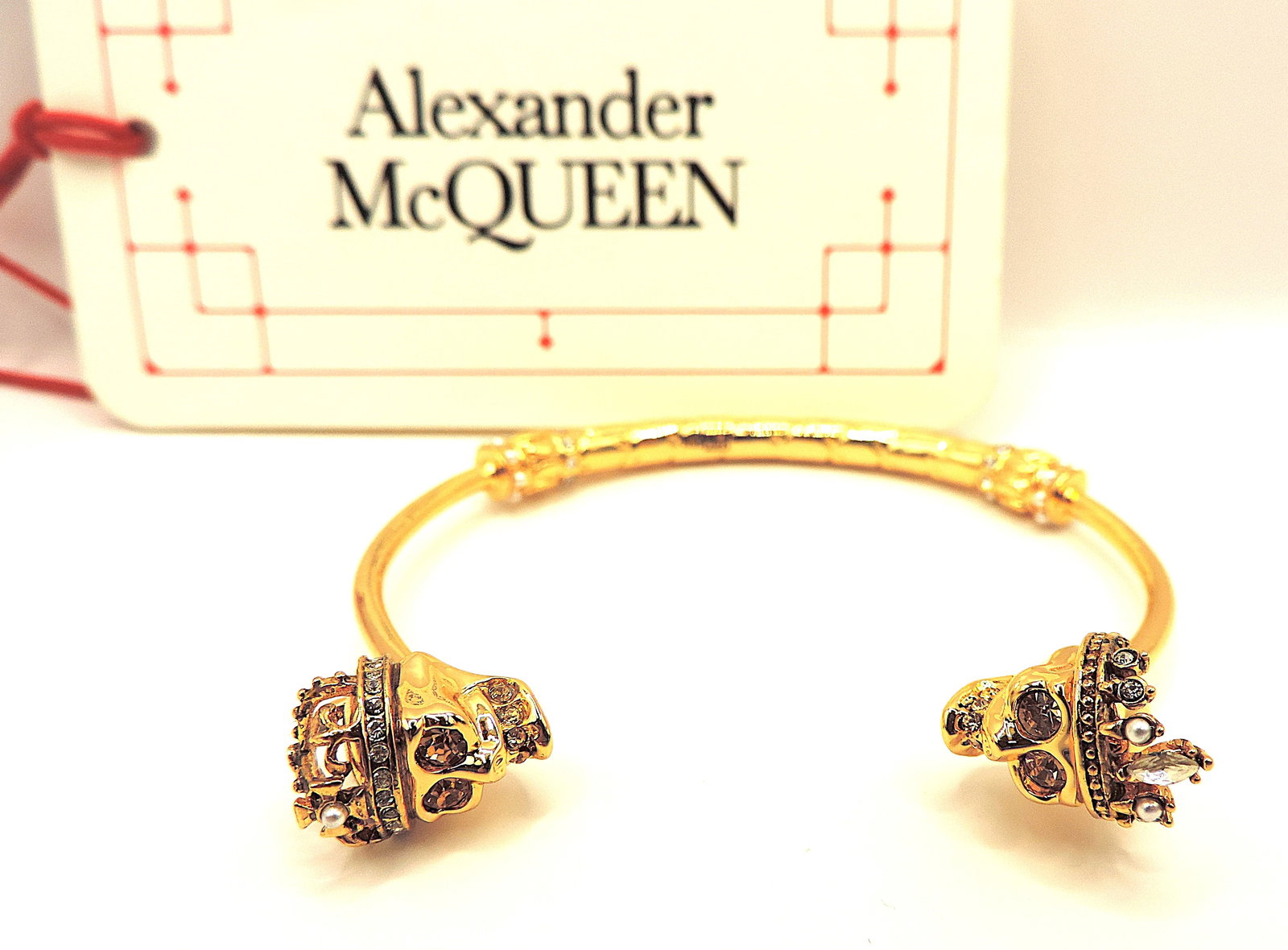 Alexander McQueen Gold Plated Double Memento Mori Skull Bracelet/Bangle - 4