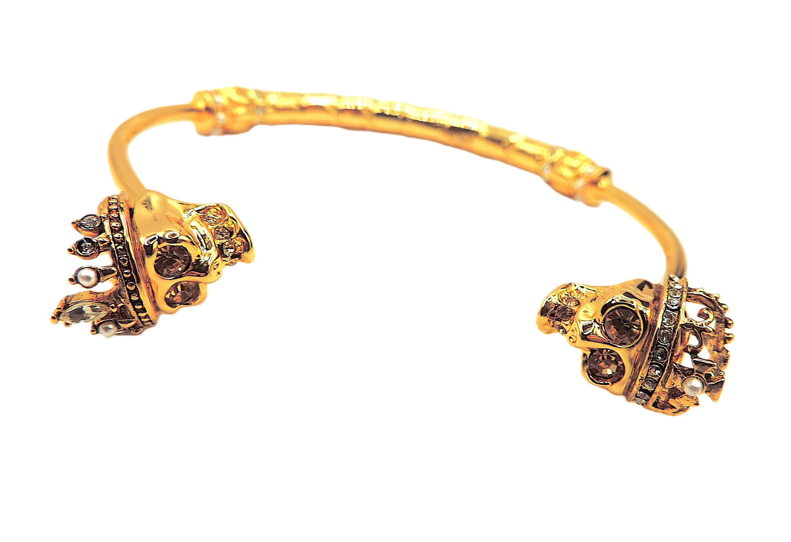 Alexander McQueen Gold Plated Double Memento Mori Skull Bracelet/Bangle - 5
