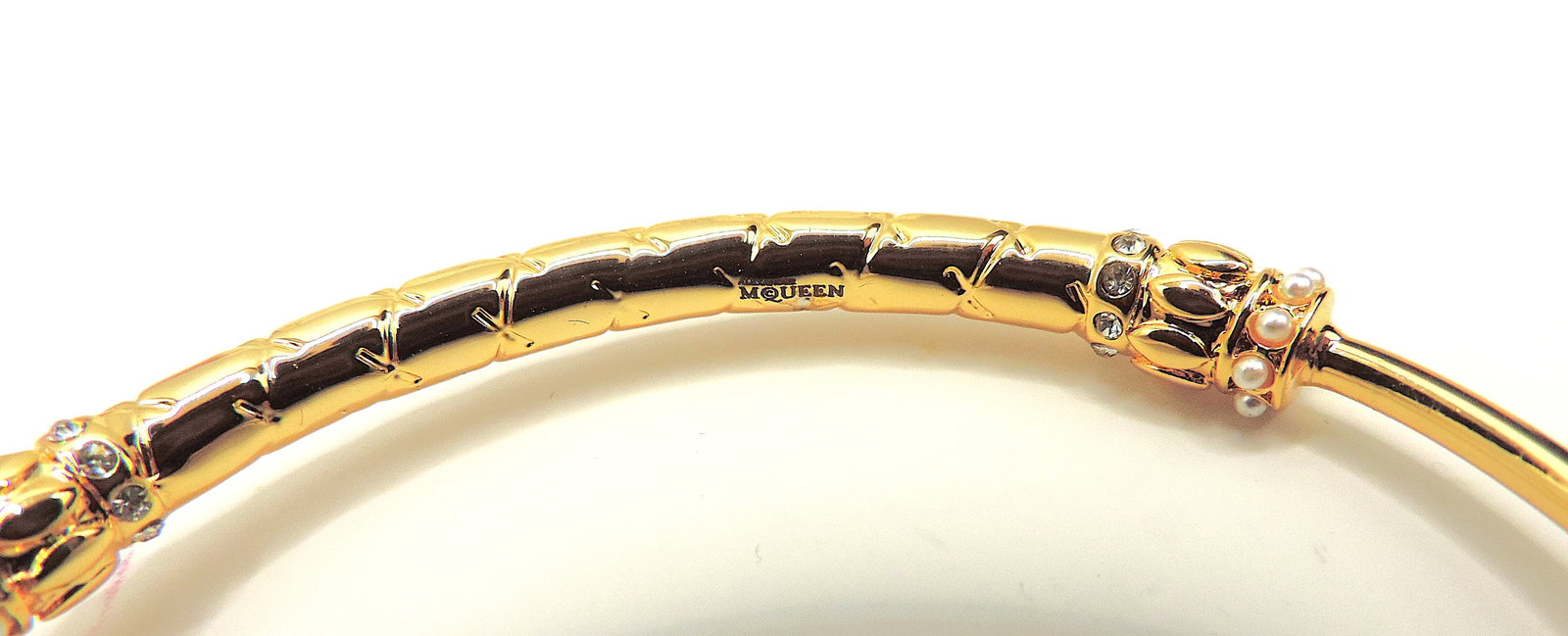 Alexander McQueen Gold Plated Double Memento Mori Skull Bracelet/Bangle - 6