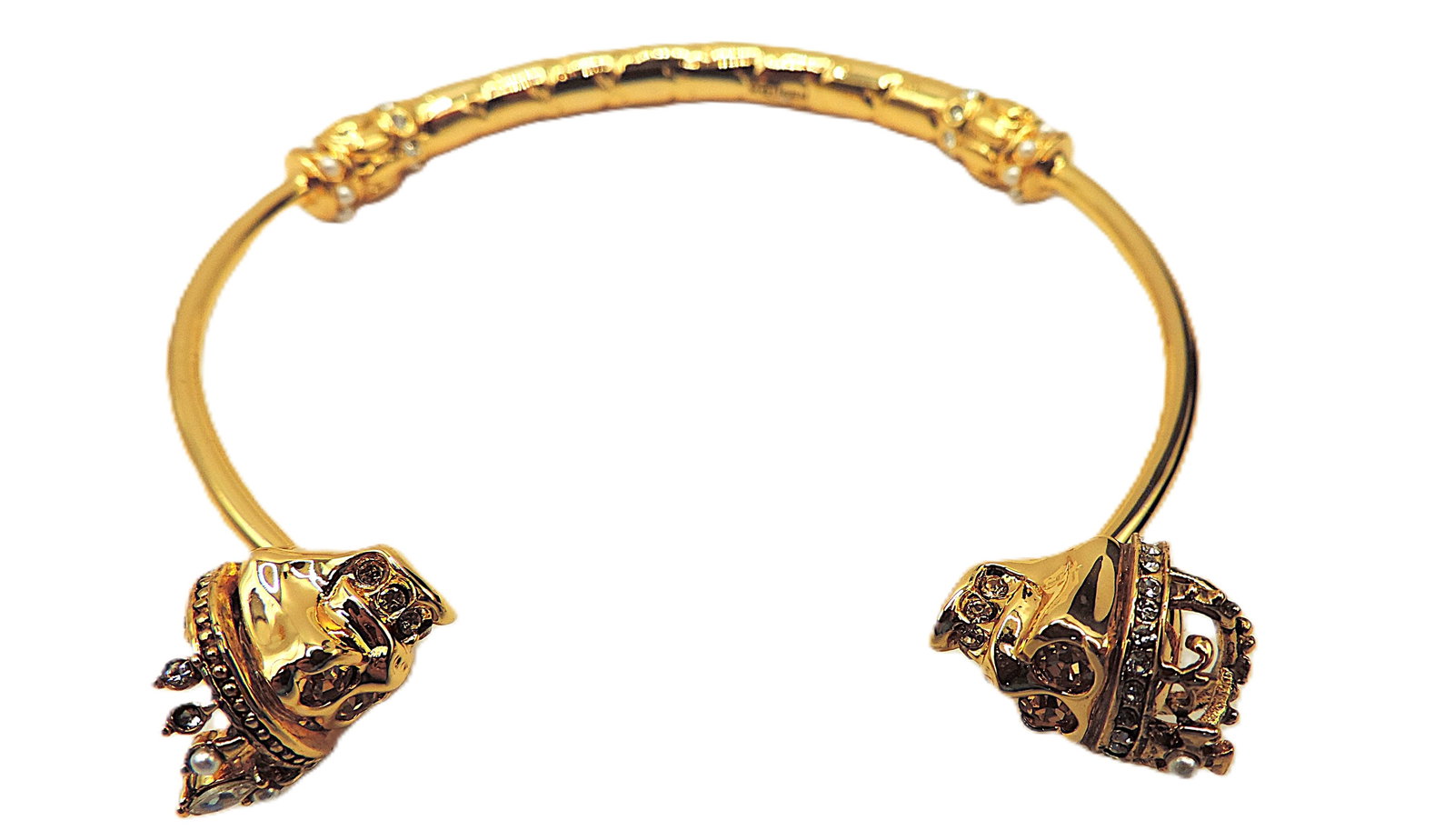 Alexander McQueen Gold Plated Double Memento Mori Skull Bracelet/Bangle - 8