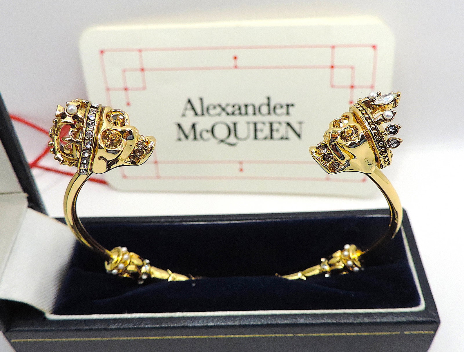 Alexander McQueen Gold Plated Double Memento Mori Skull Bracelet/Bangle - 9