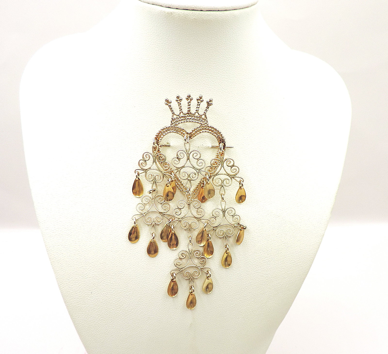Vintage Norwegian 830S Silver Heart Crown Brooch - 4
