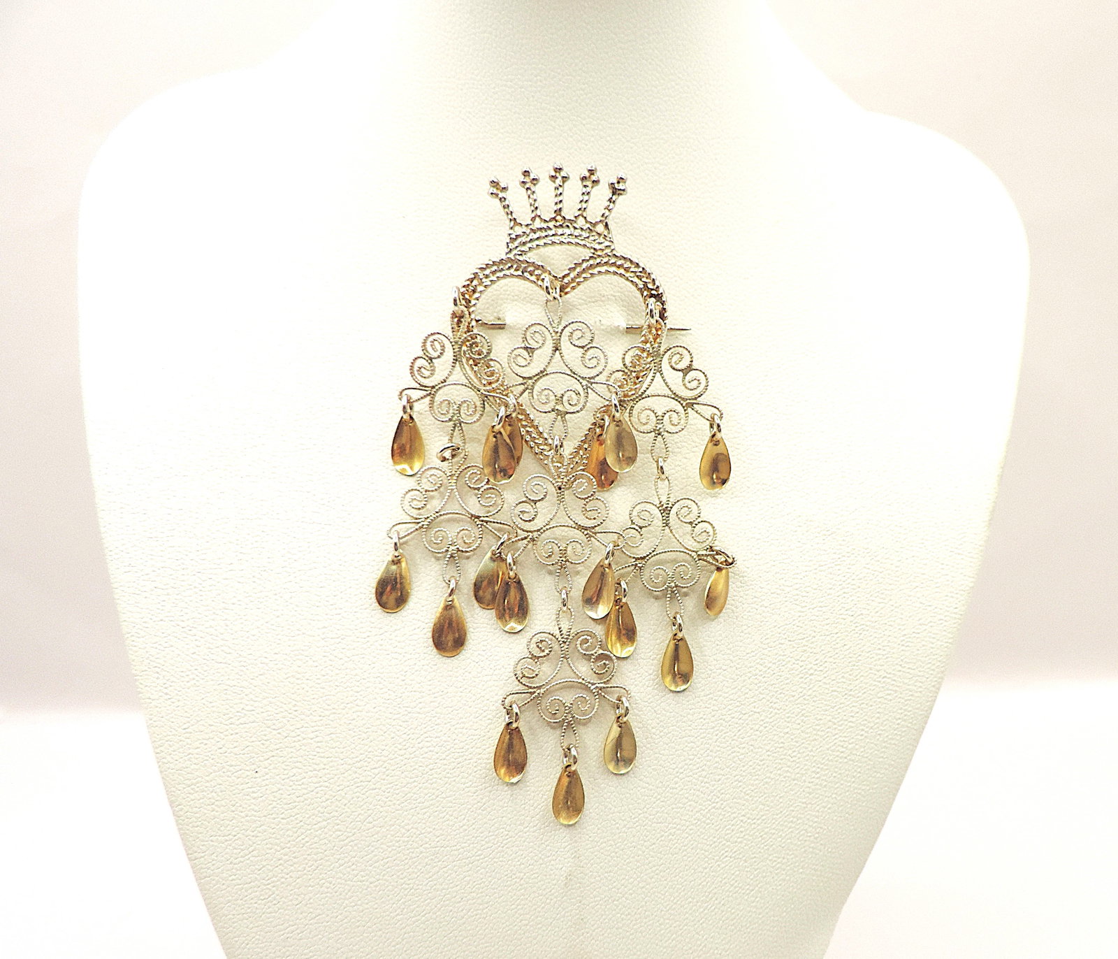 Vintage Norwegian 830S Silver Heart Crown Brooch - 6