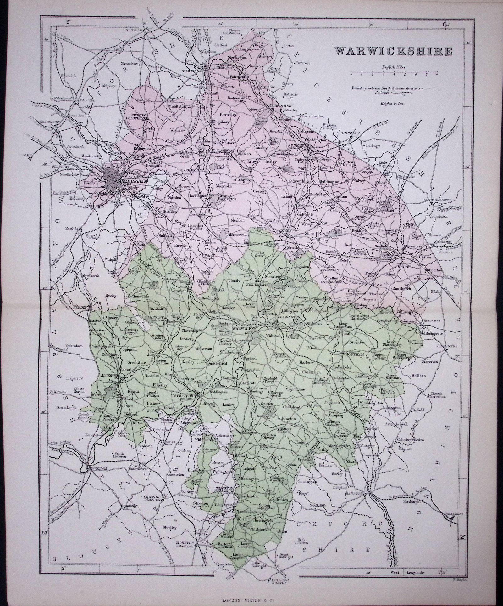 Warwickshire 150 Years-Old 1875 Coloured Detailed Antique 1875 Map-51: Title: Warwickshire 150 Years-Old 1875 Coloured Detailed Antique 1875 Map-51 Description: This 150 Years-Old Coloured Antique Map Was Removed from an Edition of. The Nat