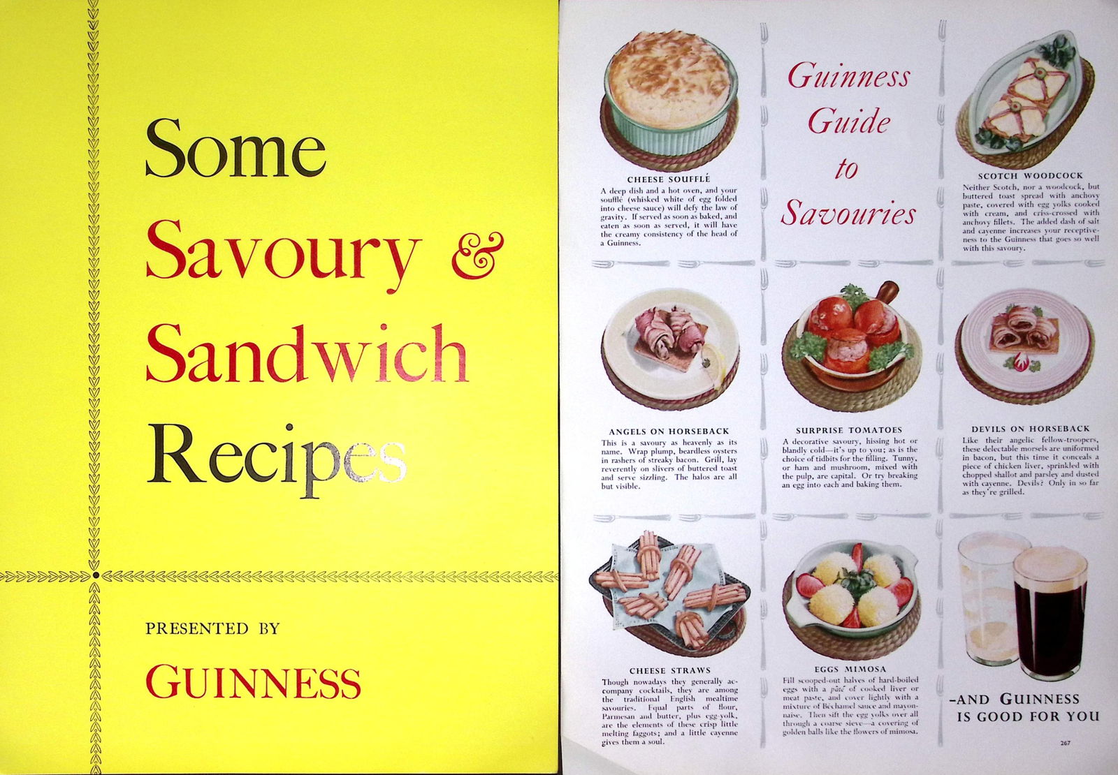 Guinness Guide Savoury & Sandwiches Recipes Coloured 60-Year-Old 4 Page Print (1 of 2)