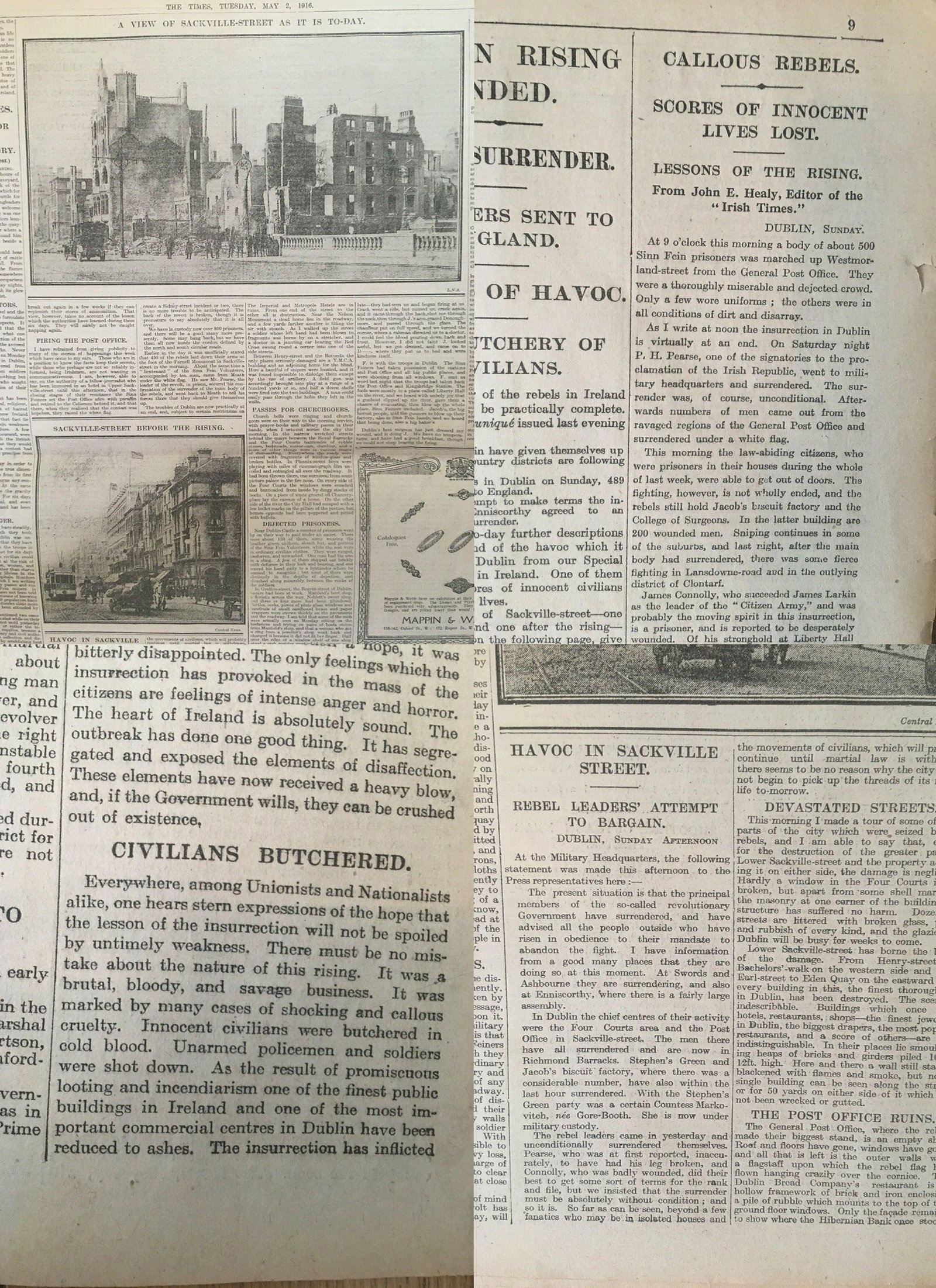 Irish Easter Rising 1916 Padraig Pearse Letter of Surrender, GPO In Ruins Rare Newspaper - 3