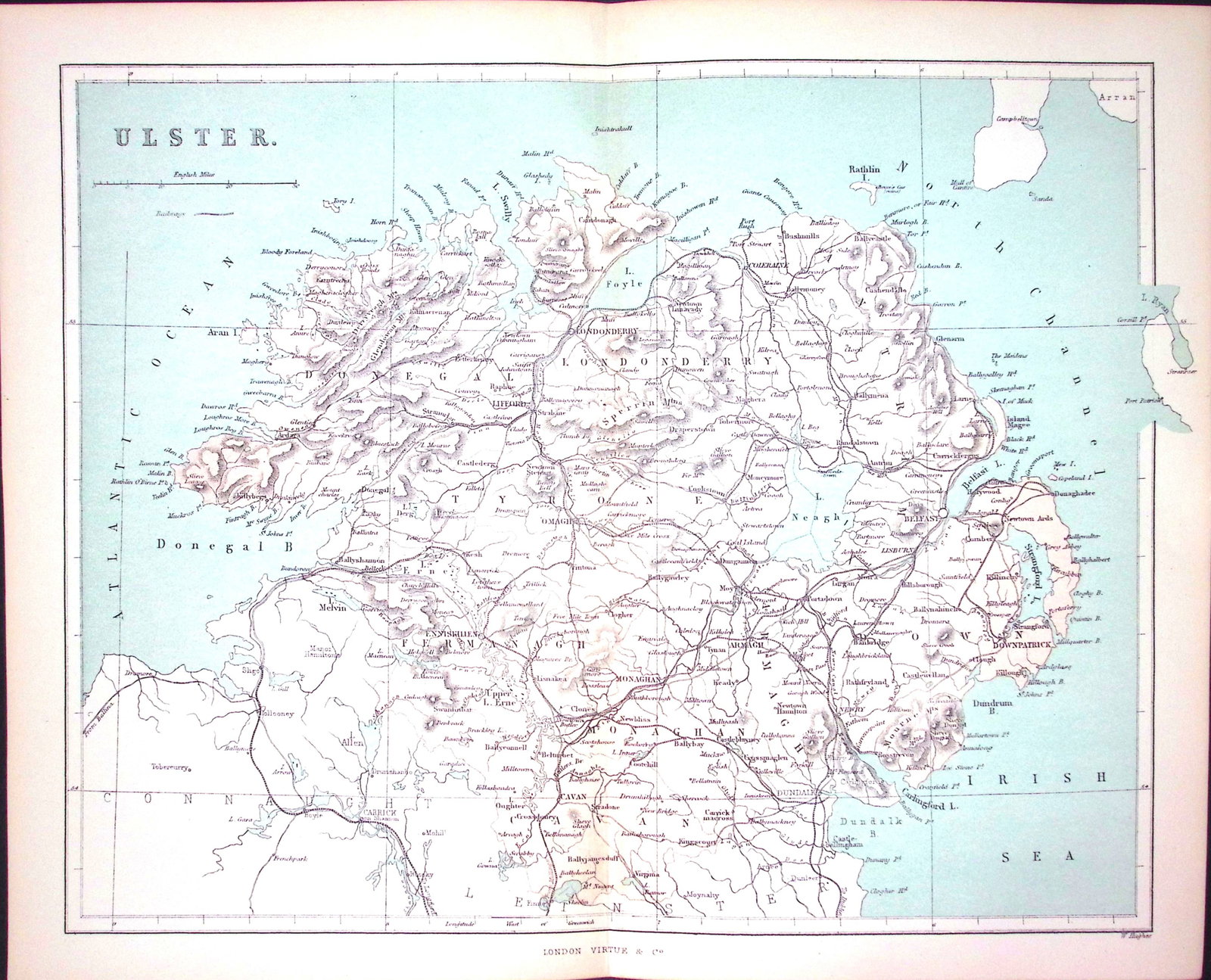 The Province of Ulster Ireland 150 Years-Old Coloured Antique 1875 Map-5: Title: The Province of Ulster Ireland 150 Years-Old Coloured Antique 1875 Map-5 Description: This 150 Years-Old Coloured Antique Map Was Removed from an Edition of. The National Gazetteer